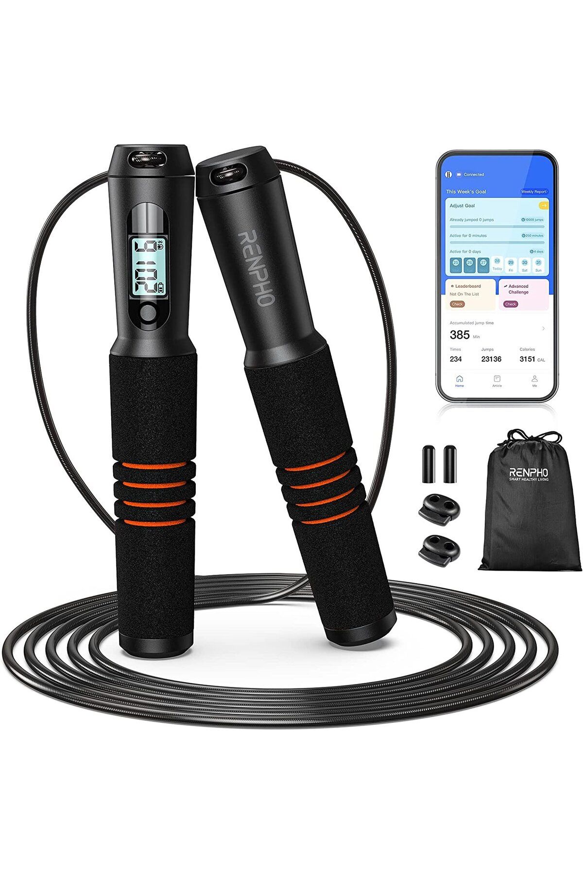RENPHO-Smart Q001 jump rope set, 4 modes, Bluetooth, data analysis in the app, A 1