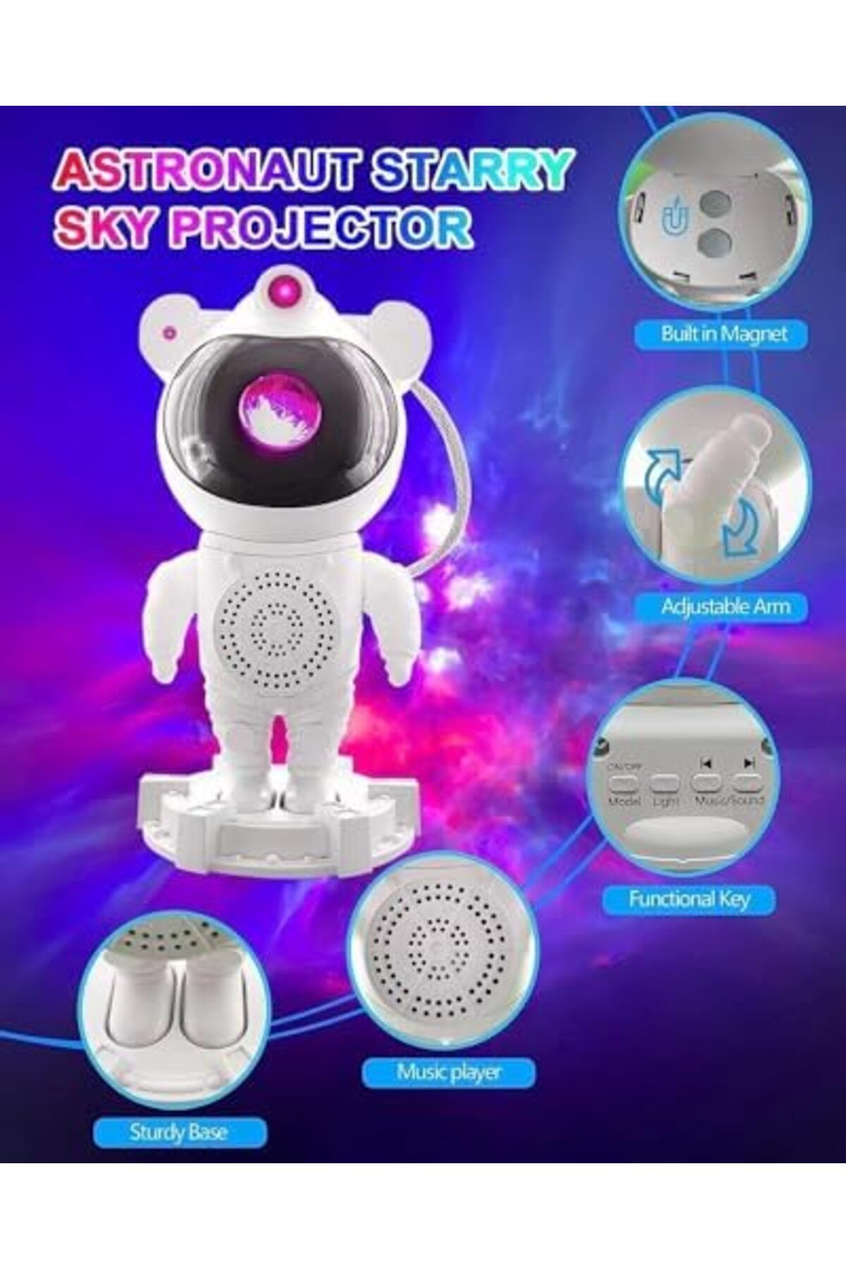 SUKILO-Astronaut Light Projector with Remote & Timer, LED Galaxy Star Night Lamp with 8 Nebula Effec 4
