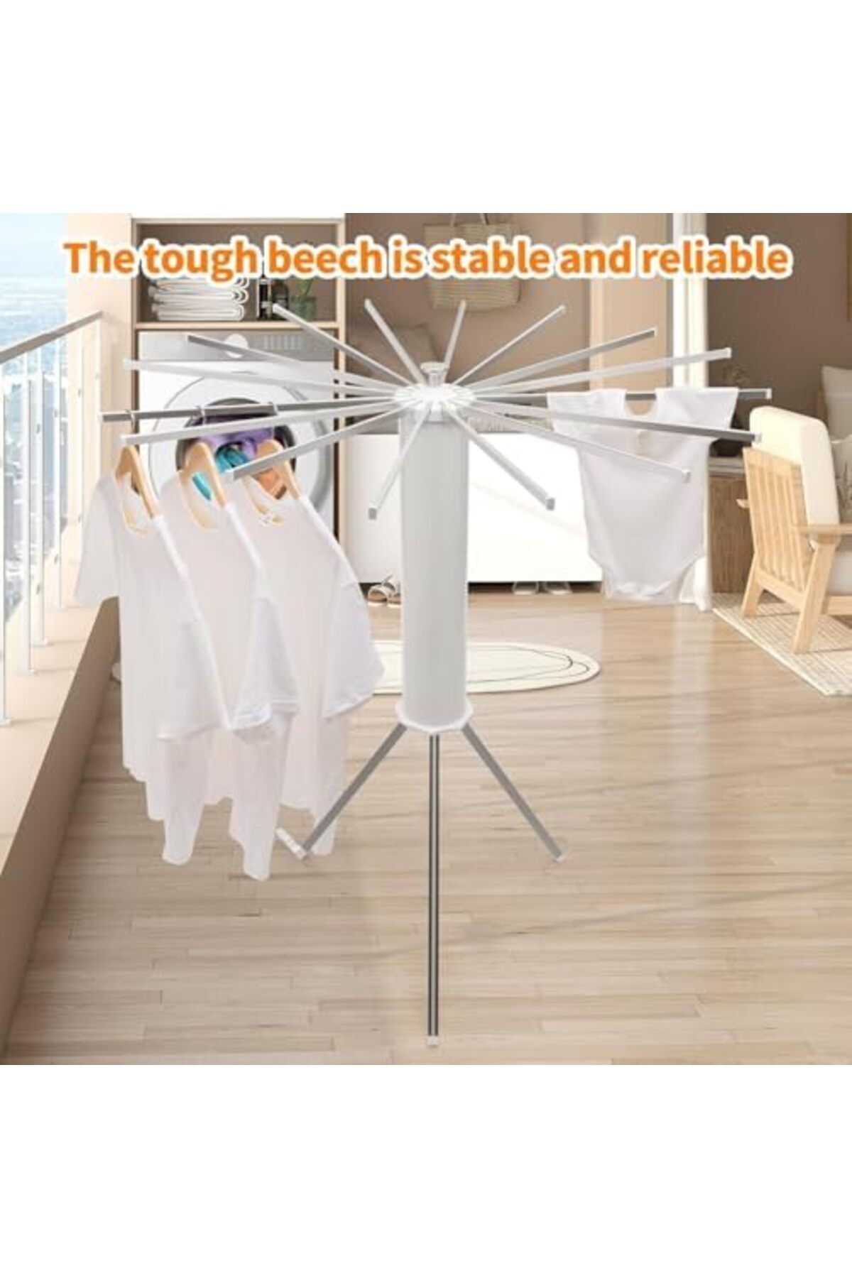 SUKILO-Tripod Clothes Drying Rack – Folding Space-Saving Laundry Drying Rack with 16 Rotatable Arm 5