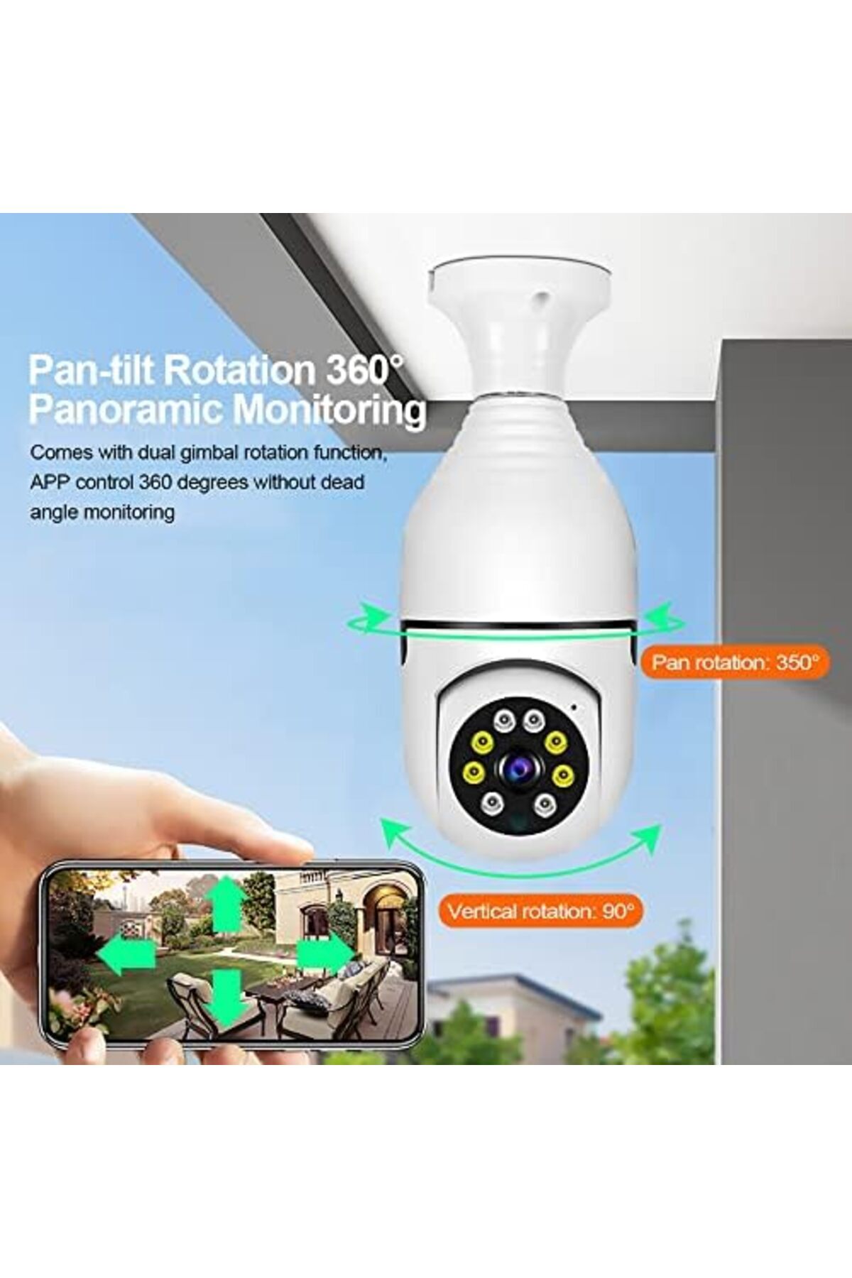 SUKILO-Light Bulb Security Camera, 1080P Full HD 360° Wireless WiFi Cam with Motion Detection, Infr 2