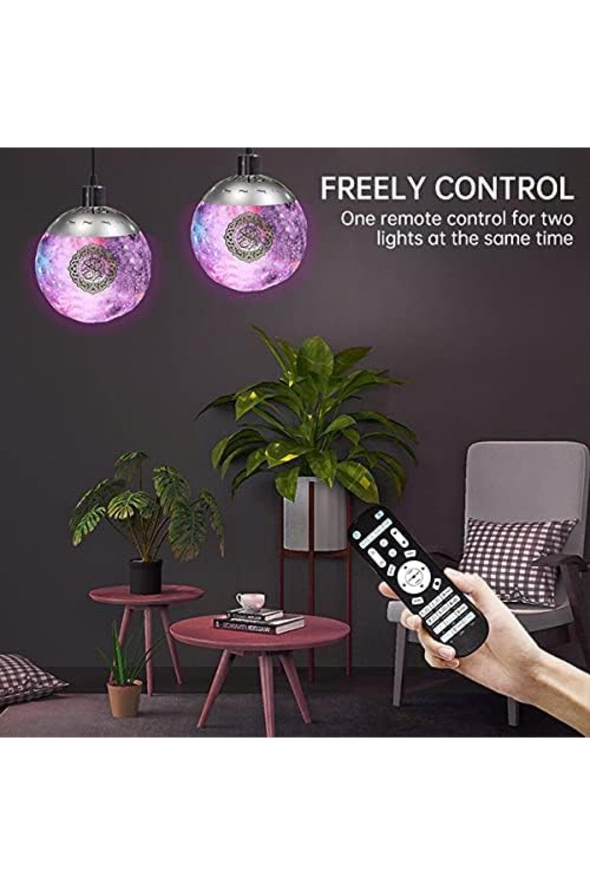 SUKILO-Pendant Moon Lamp with Quran Speaker, Remote Control, Colorful Dimming, Fast Surah Selection, 4