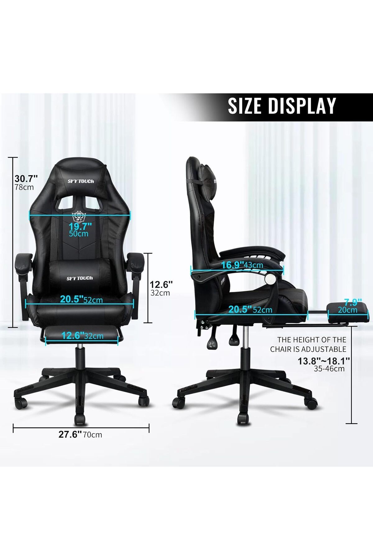 SKY TOUCH-SKY-TOUCH Computer Gaming Chair, Adjustable Height Desk Chair with Rest Foot Rest, Ergonomic Leather 5