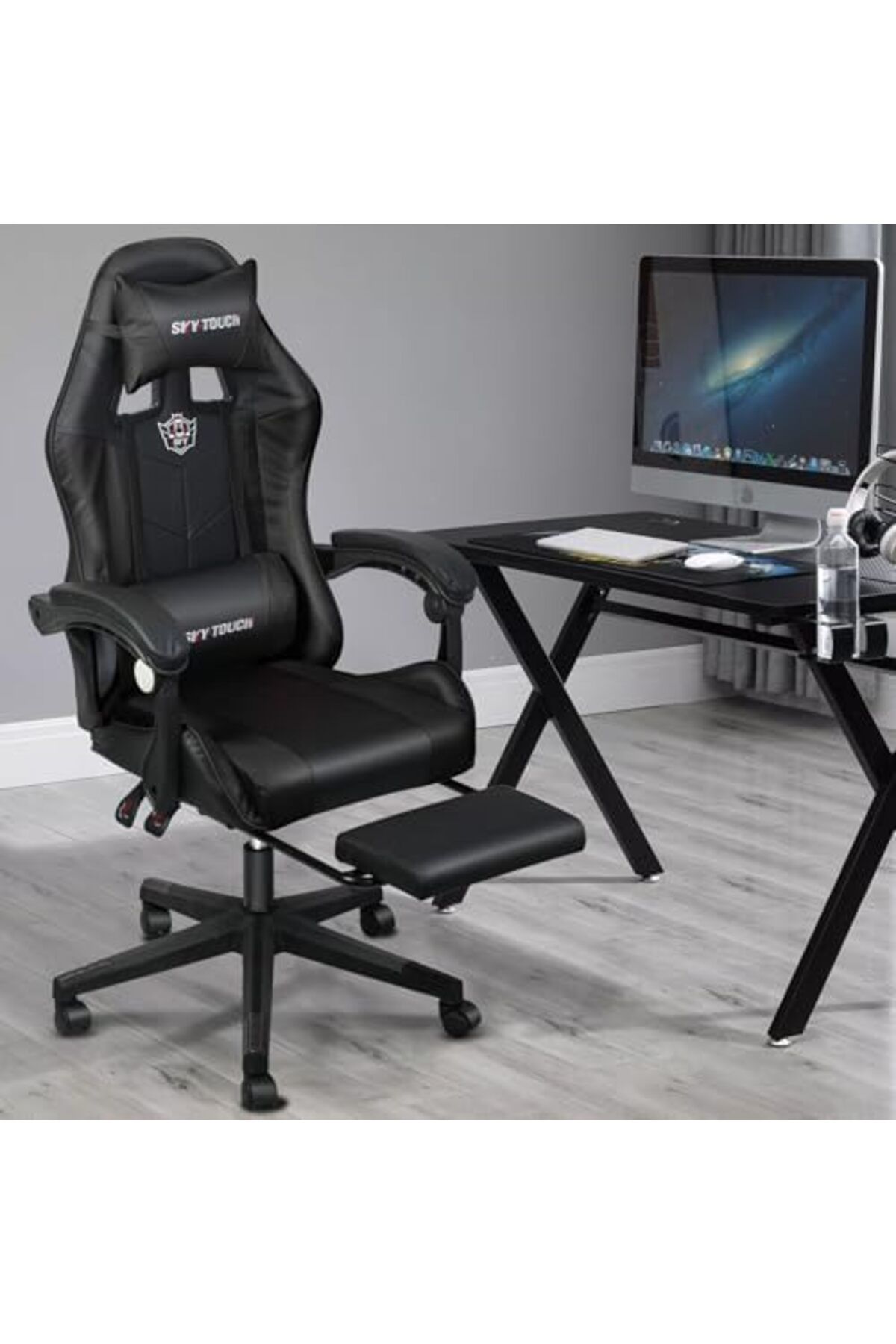 SKY TOUCH-SKY-TOUCH Computer Gaming Chair, Adjustable Height Desk Chair with Rest Foot Rest, Ergonomic Leather 4