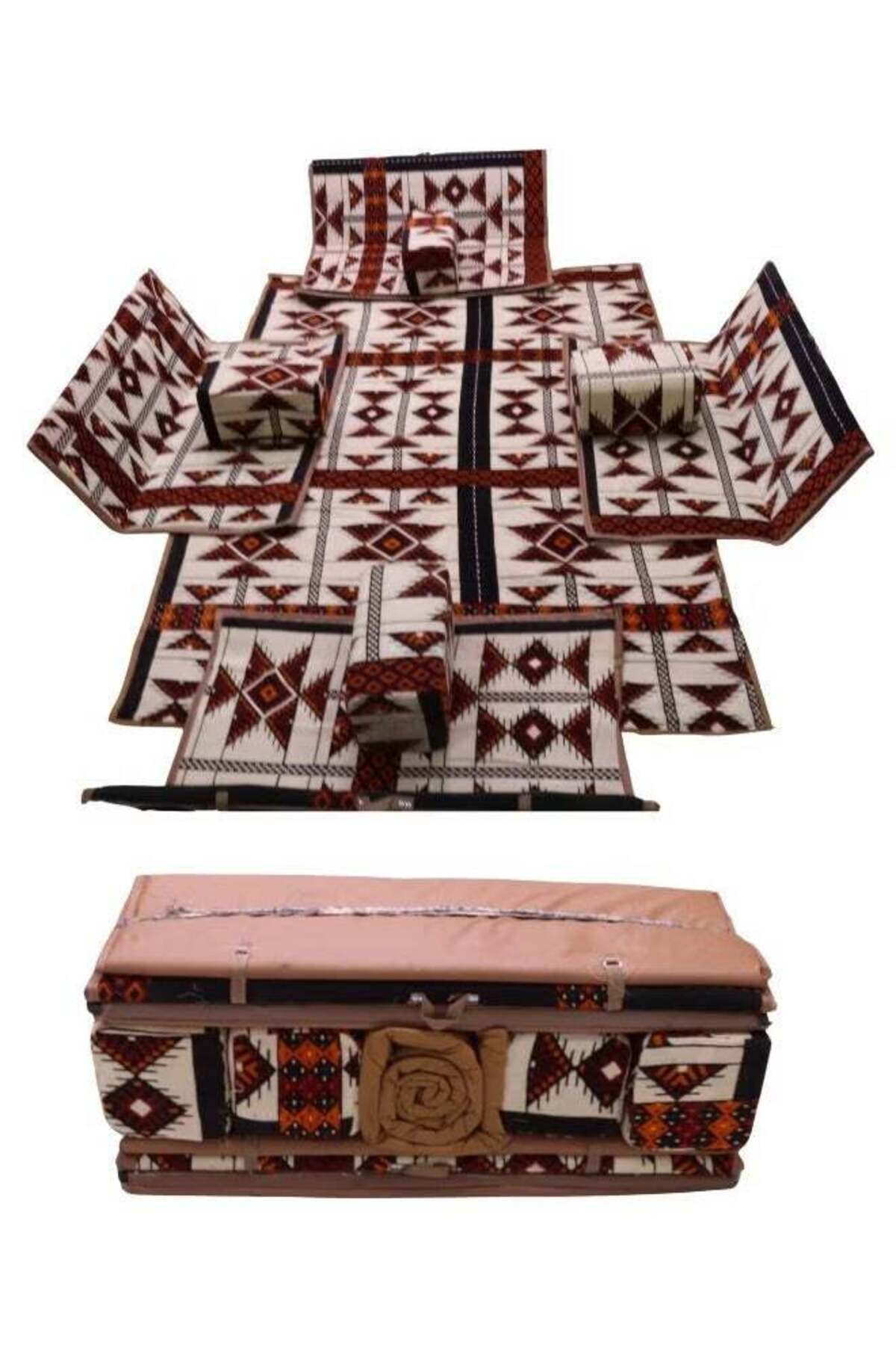 مجموعة مقاعد أرضية تقليدية مكونة من 9 قطع مناسبة لرحلات السفر والرحلات البرية والاستخدام في الهواء