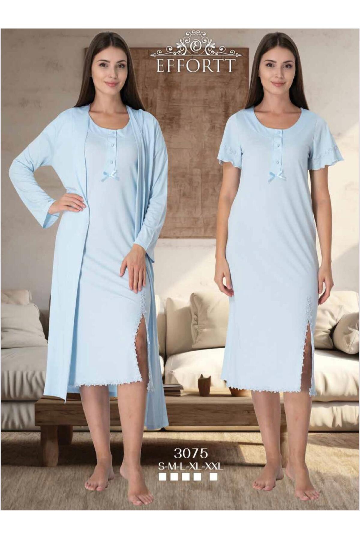 EM&FA TEKSTİL Kısa Kol Sabahlıklı Gecelik