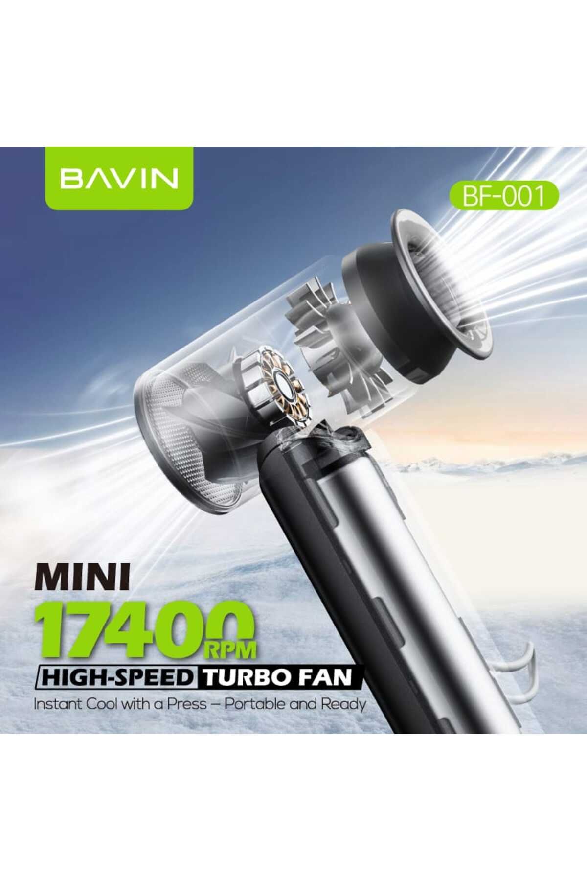 Bavin-BF-001 Portable Mini Rechargeable Turbo Jet Fan with Up to 5 Strong Wind Speeds and LED Display 3