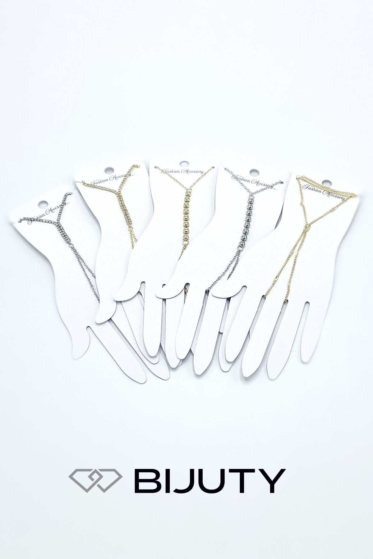 Bijuty-Suyolu - Piece Detailed and Sequential Stone Model Şahmeran Gold and Silver Color Set of 5 1
