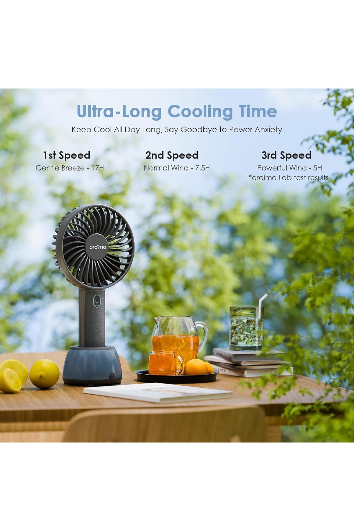 oraimo-Portable Fan 2-in-1 with Mood Light, 17H Max Battery Life, Handheld Fan & Desk Fan 3-Speed Co 5