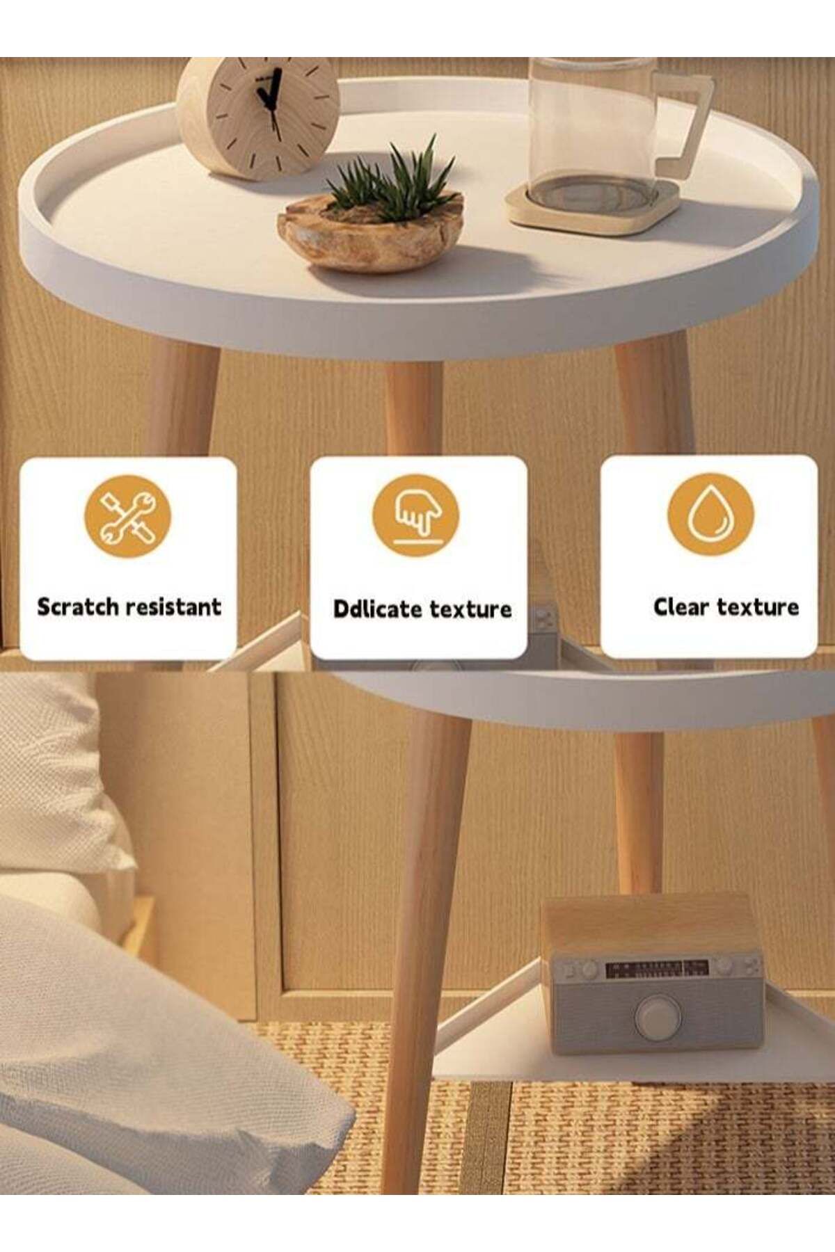 Generic-Simple small round table double layer storage bedside coffee table home side table 6