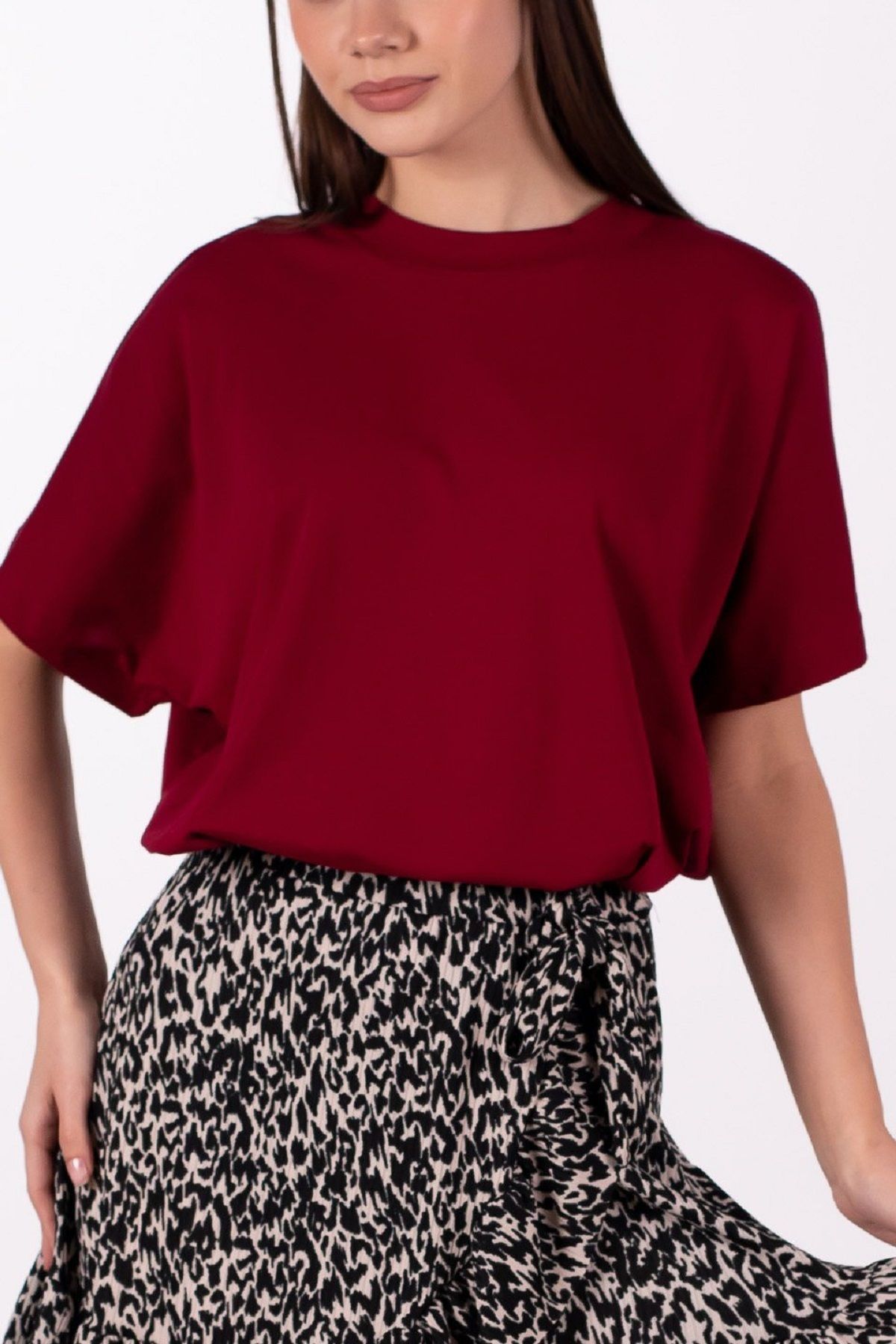 OIL PARK-Leopard Patterned Side Ruffle Lycra Wrap Mini Skirt with Elastic Waist and Tie Detail 5
