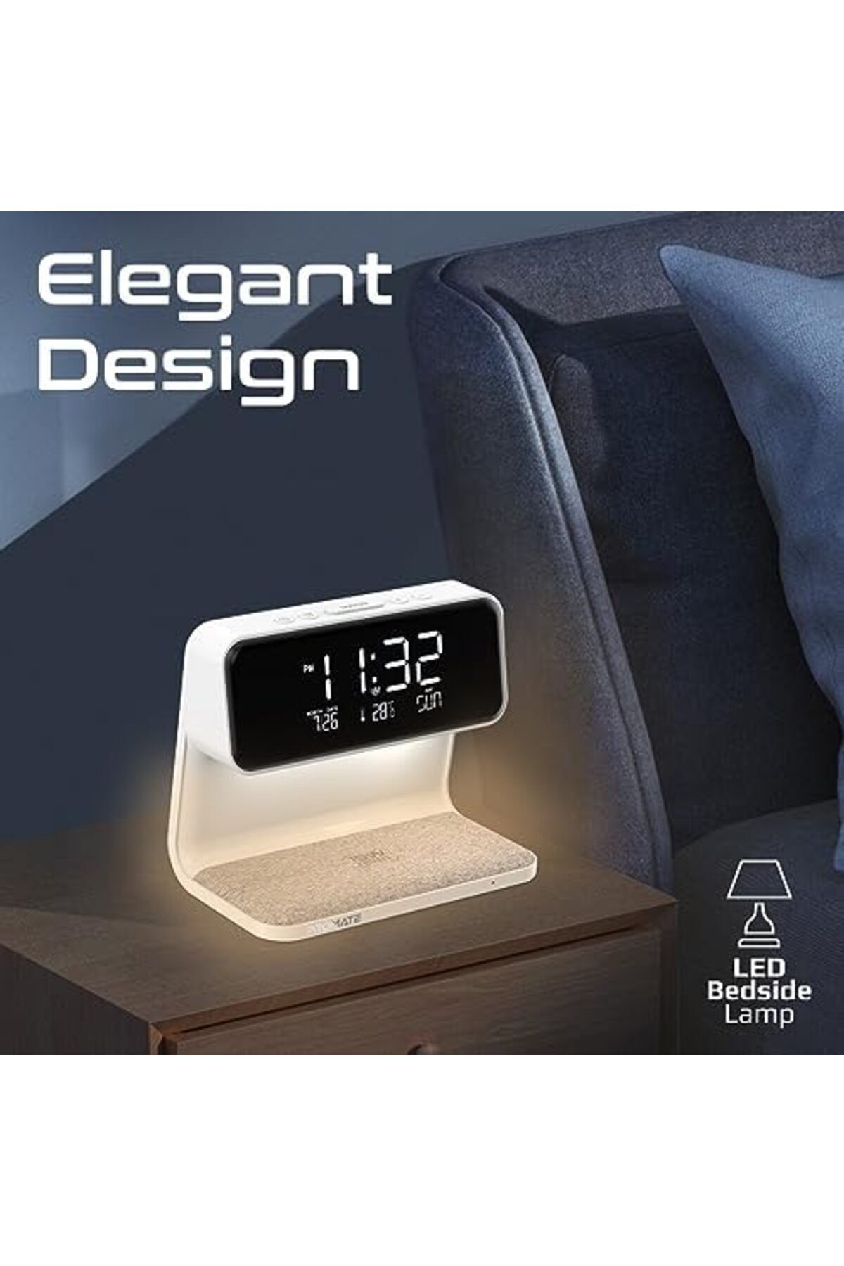 Promate-Wireless Charging Alarm Clock, Premium Digital Display Dual Alarm Clock with Snooze Function 6