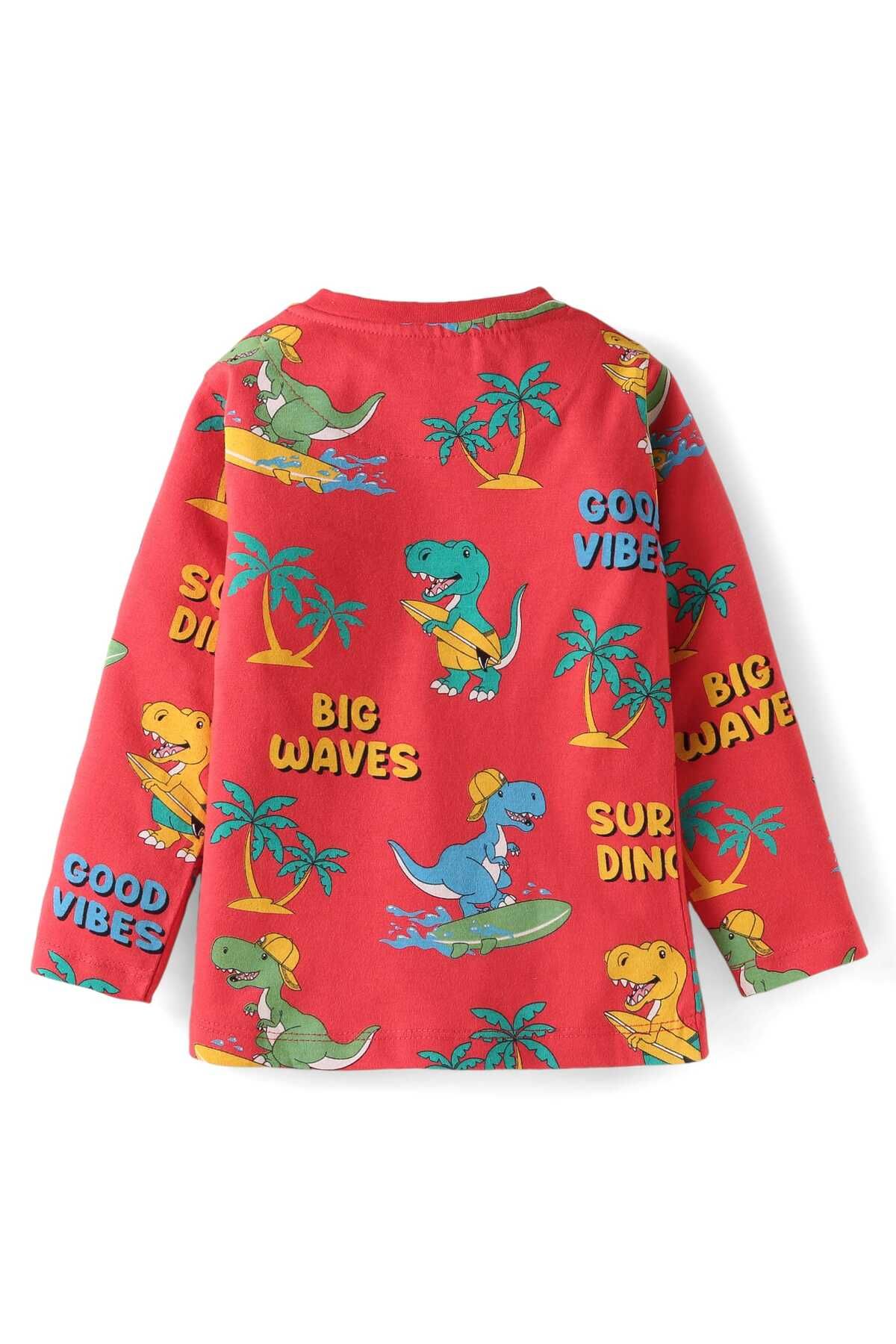 Babyhug-Pyjama Set with Dino Print - Red 3