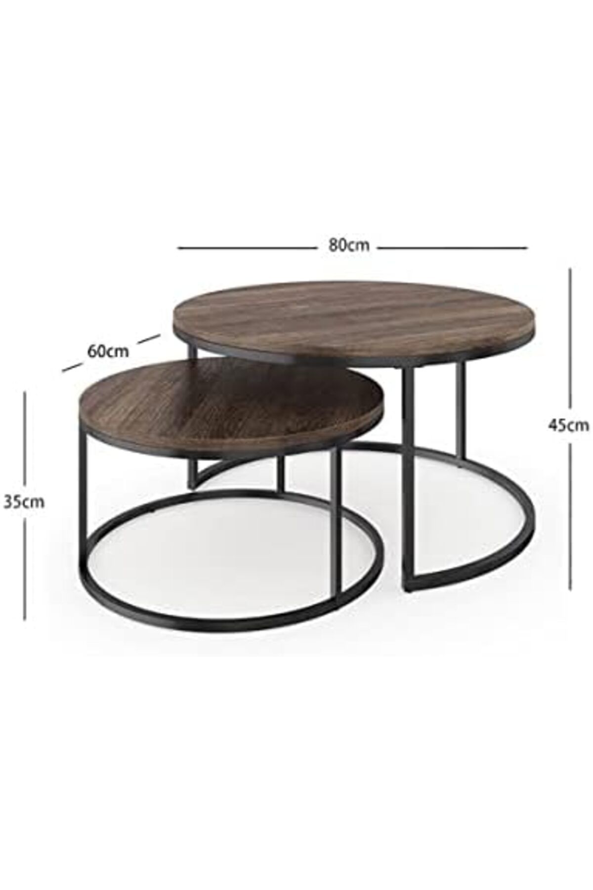 SKY TOUCH-SKY-TOUCH Set of 2 Round Coffee Tables Living Room｜End Table｜Stacking Side Tables with Solid Woo 3