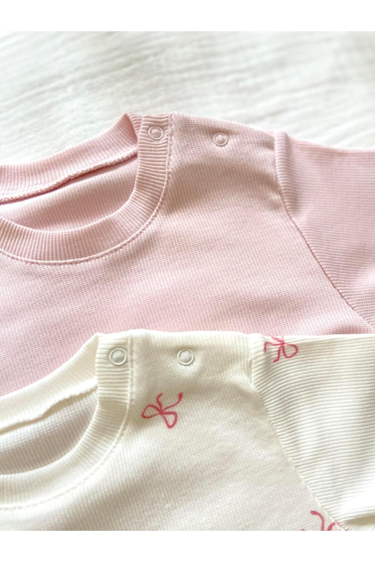 Zezig-Bow Pattern and Pink Color 2 Pieces Camisole Bottom-Top Set 100% Cotton 4