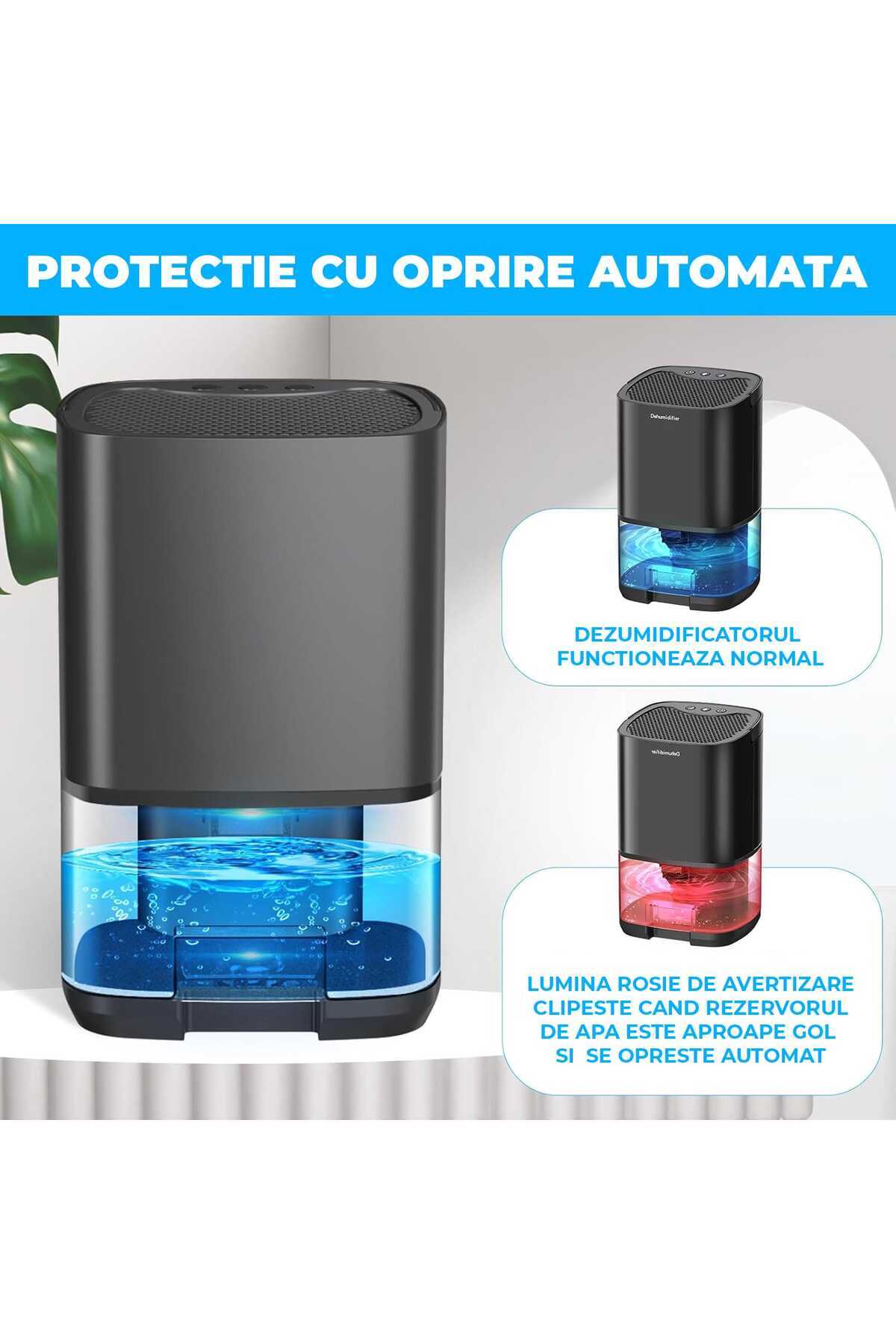 Elindor-Dezumidificator portabil, oprire automată, rezervor de 1 litru, lumini LED, negru 3