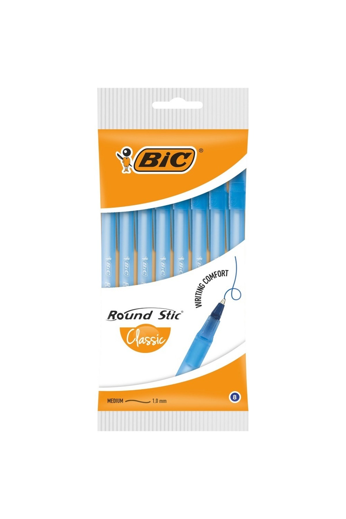 Bic Round Stic pen, blue, 8 pieces