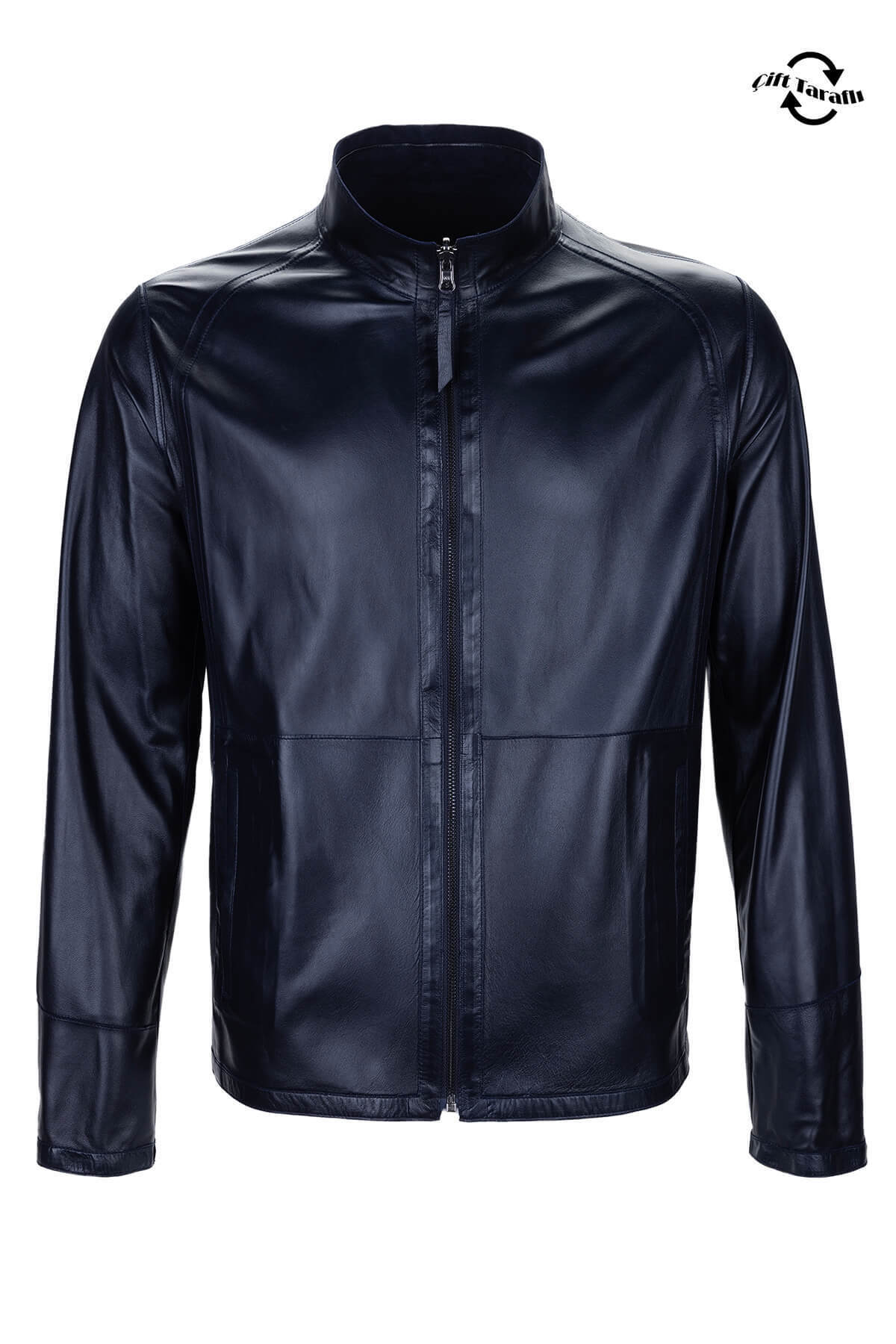 تامر تانجا کت چرم جیر سرمه‌ای مردانه از جنس چرم اصل