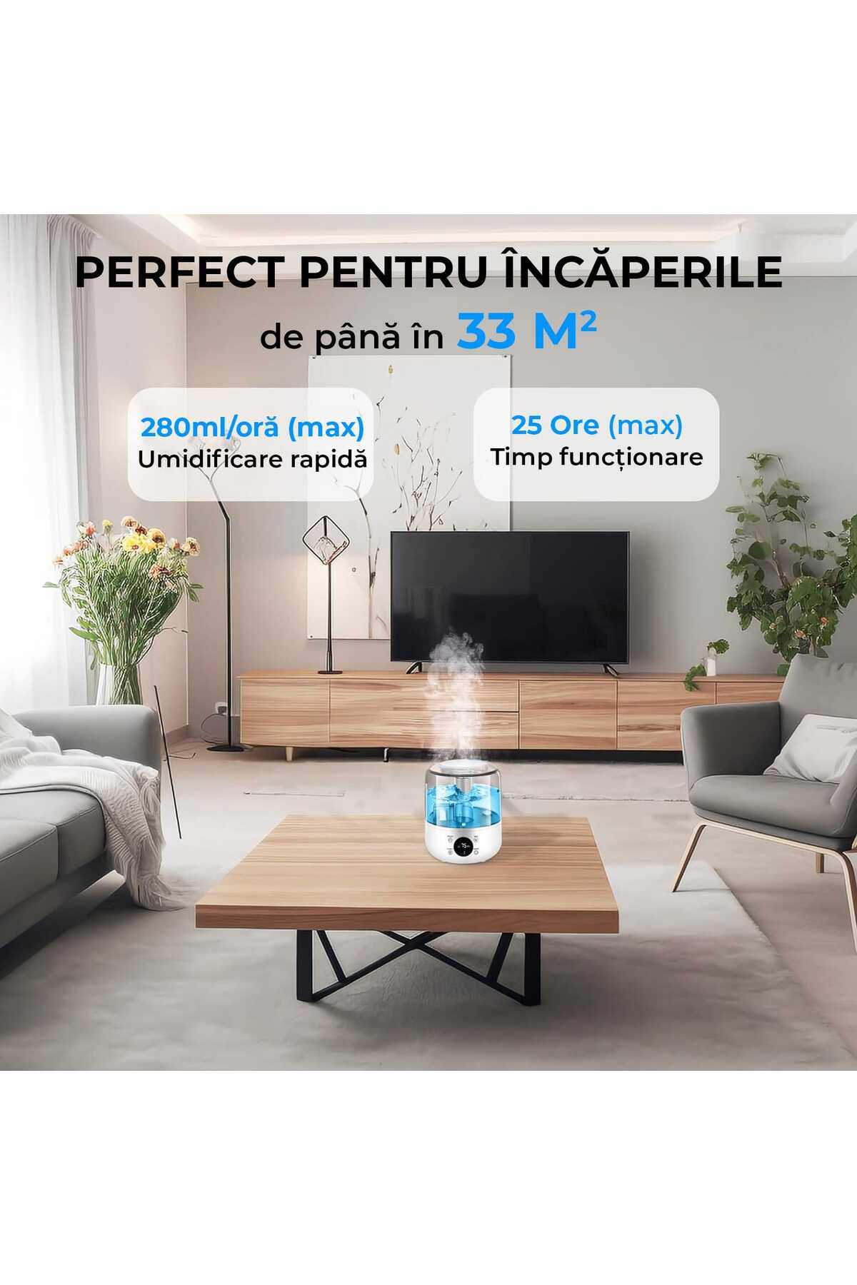 Elindor-Humidifier with Aromatherapy Diffuser and LEDs, 3L Tank, 280 ml/h, 3 Modes, Automatic Shutoff, White 2