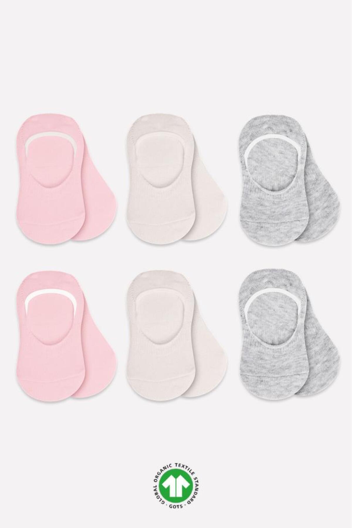 نیسِی‌ورلد بیستایل جوراب بالرینا ۶ تکه از پنبه شانه شده سیلیکونی BS30101B صورتی، کرم روشن، خاکستری