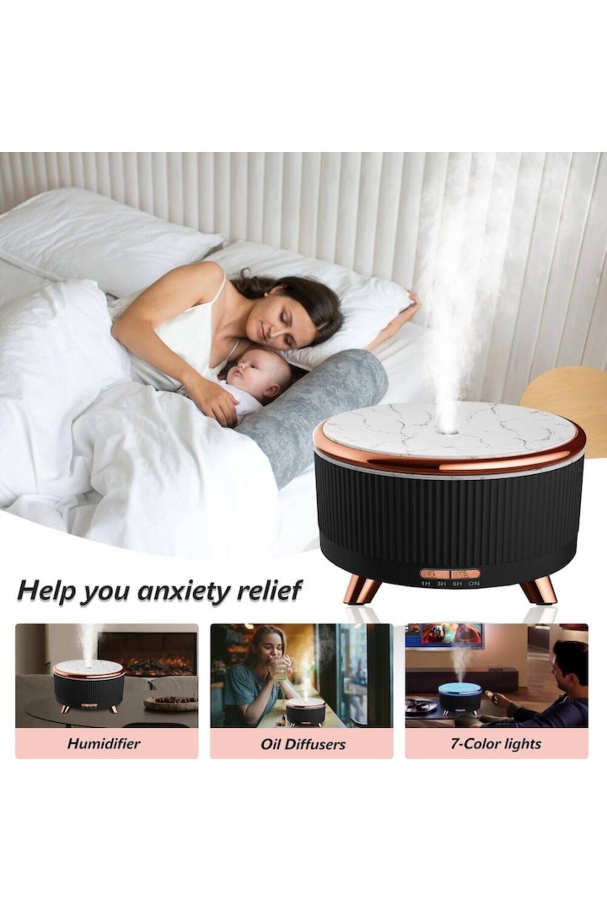 SMARTECH-Aromatherapy Diffuser with Humidifier and Air Purifier Function, Ultrasonic Technology, LED Lighting 3