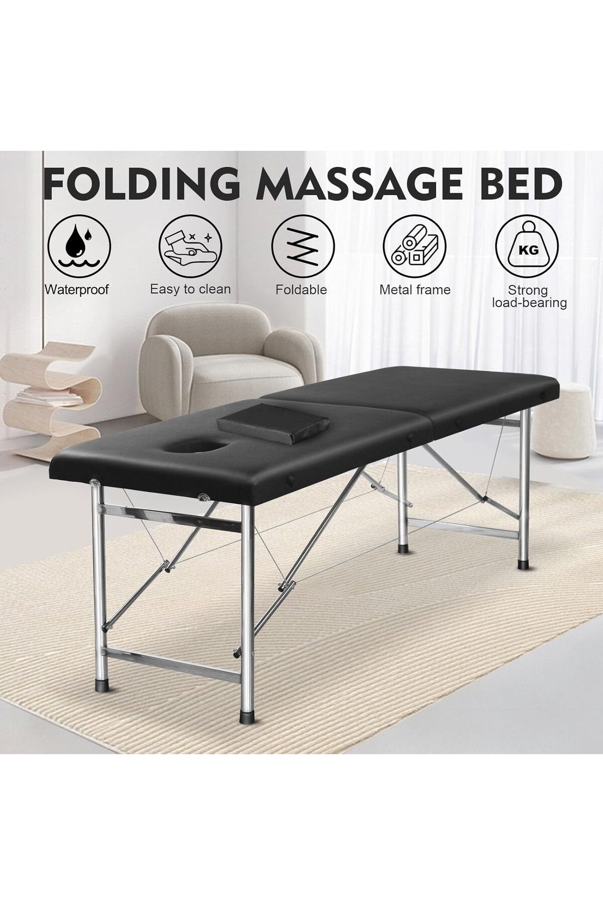SKY TOUCH-Portable Massage Bed - Sky Touch: Foldable Table with Steel Frame and Two Adjustable Parts in Black 3