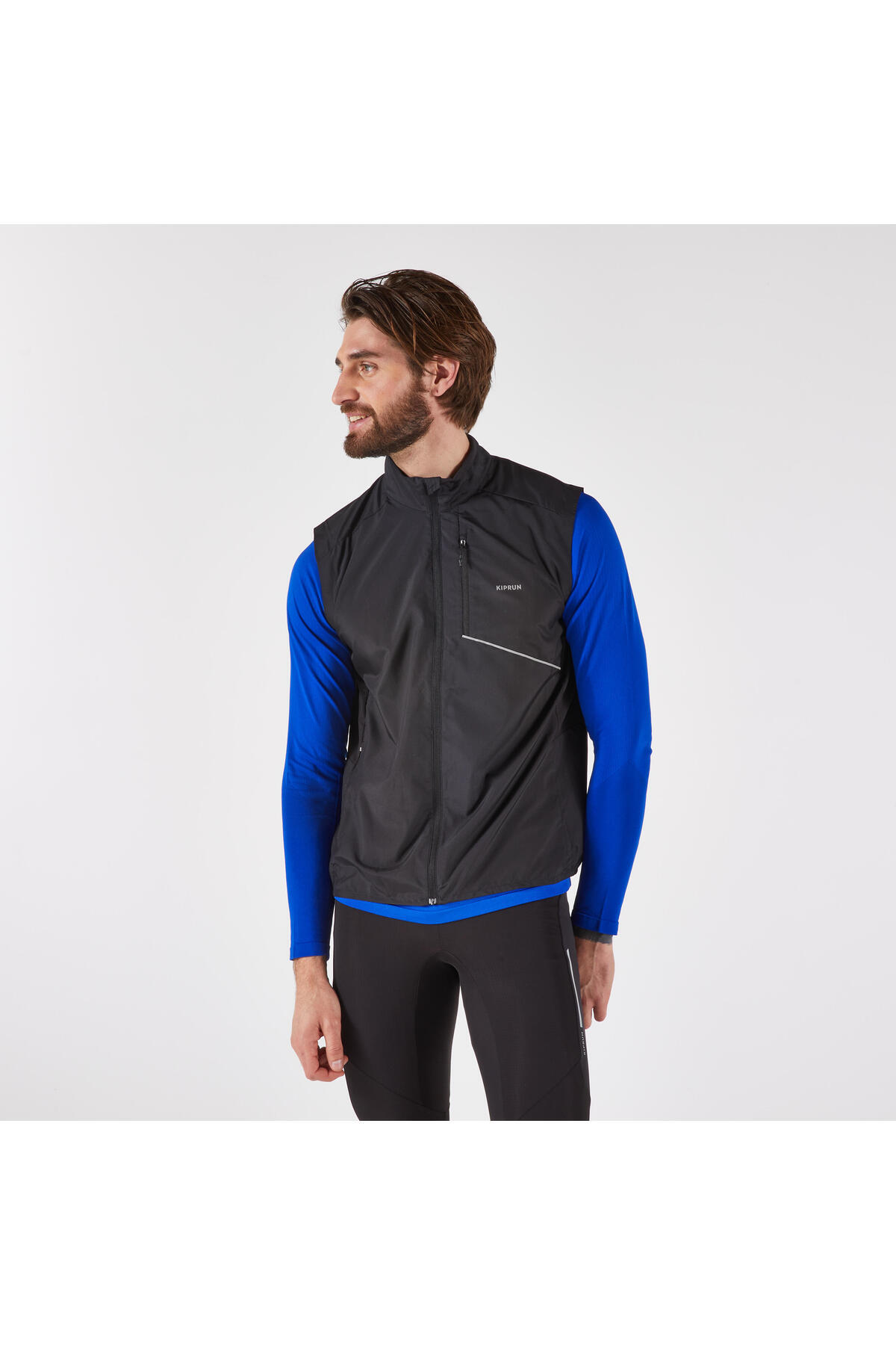 دکتلون بادشکن مردانه بدون آستین Kiprun - مشکی - Kiprun Run 500