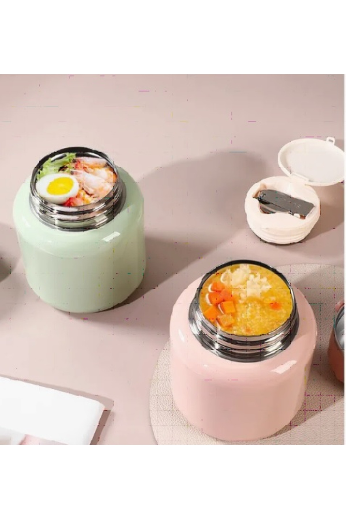 Elista Çelik Mama Termosu sıcak veya soğuk yiyecekler için öğle yemeği termosu 500 ml Pembe fotoğrafı 3 (önizleme)
