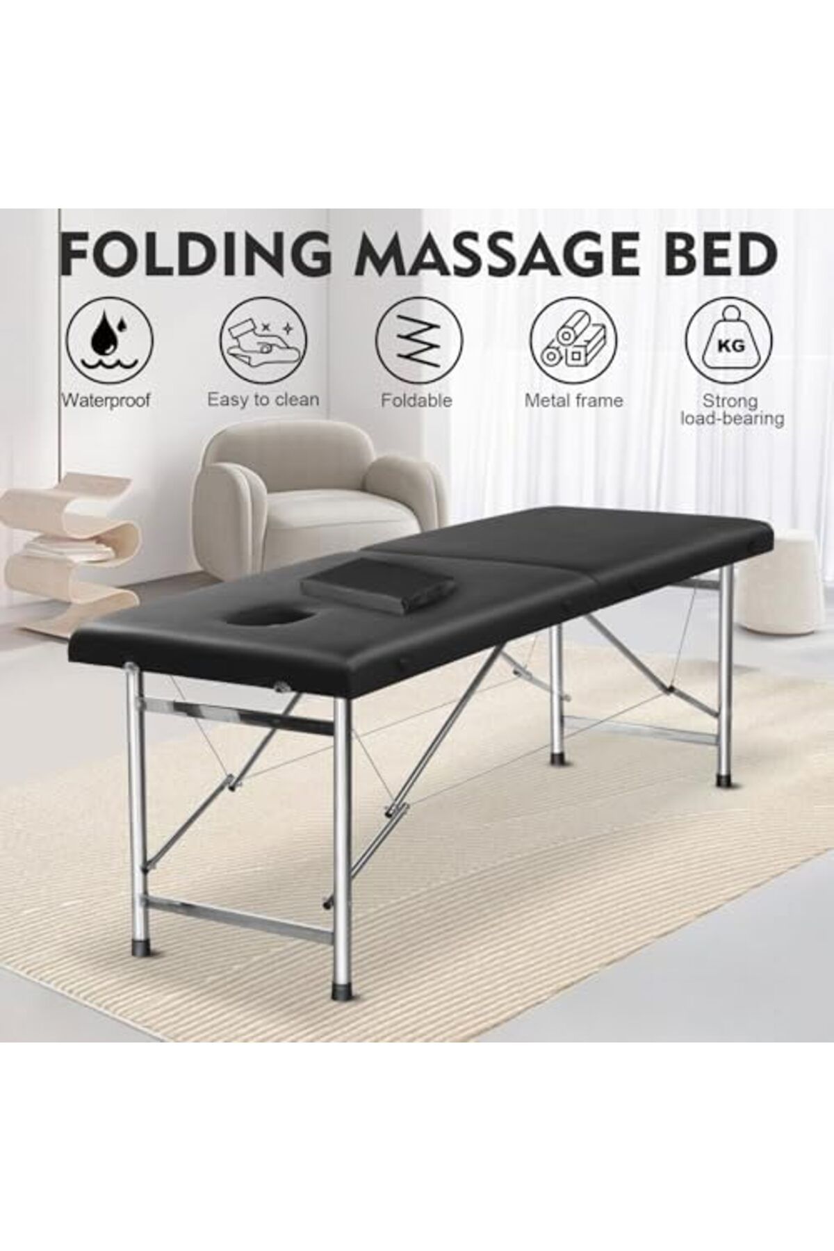 SKY TOUCH-Portable Massage Bed - Sky Touch: Foldable Table with Steel Frame and Two Adjustable Parts in Black 4