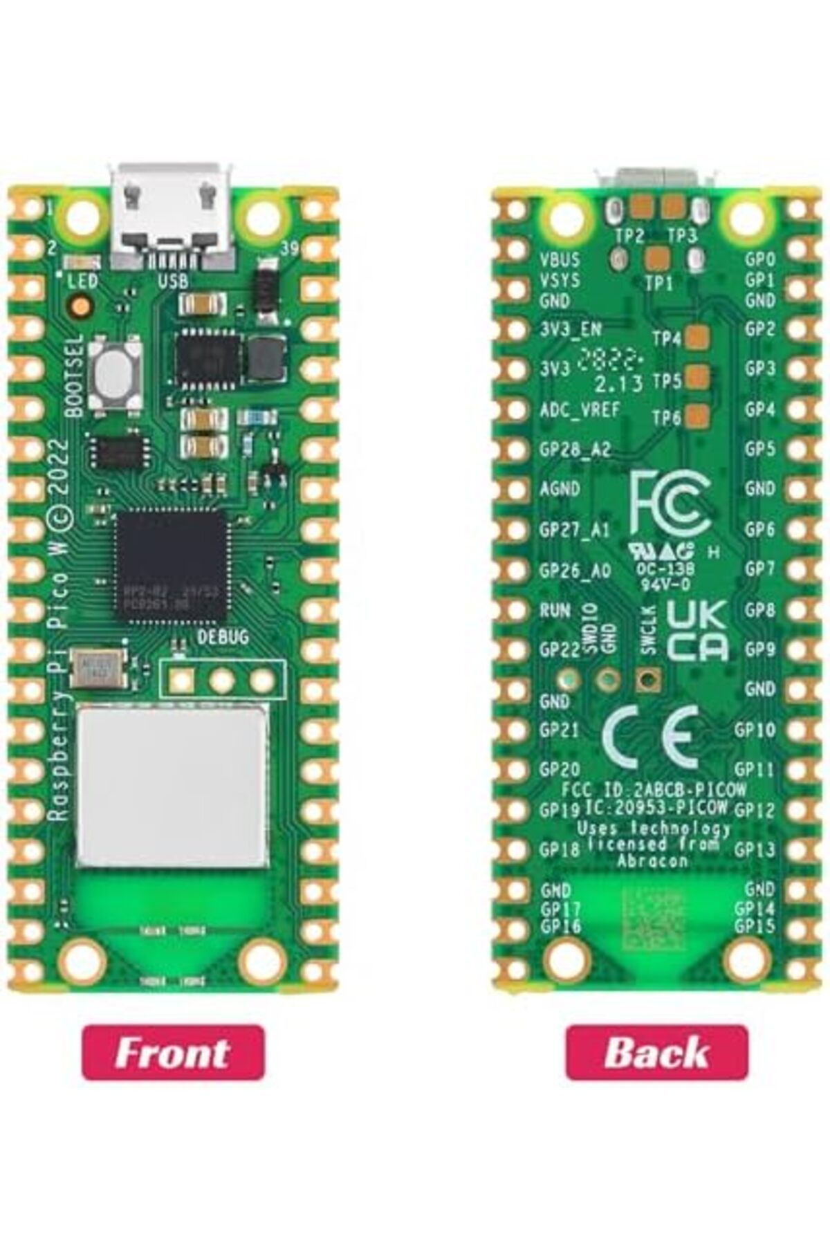 Raspberry Pi Pico-Yilofit Raspberry Pi Pico W - شريحة RP2040 مع واي فاي مدمج، 2.4/5 جيجاهرتز، يدعم بلوتوث 5.2، Sin 4