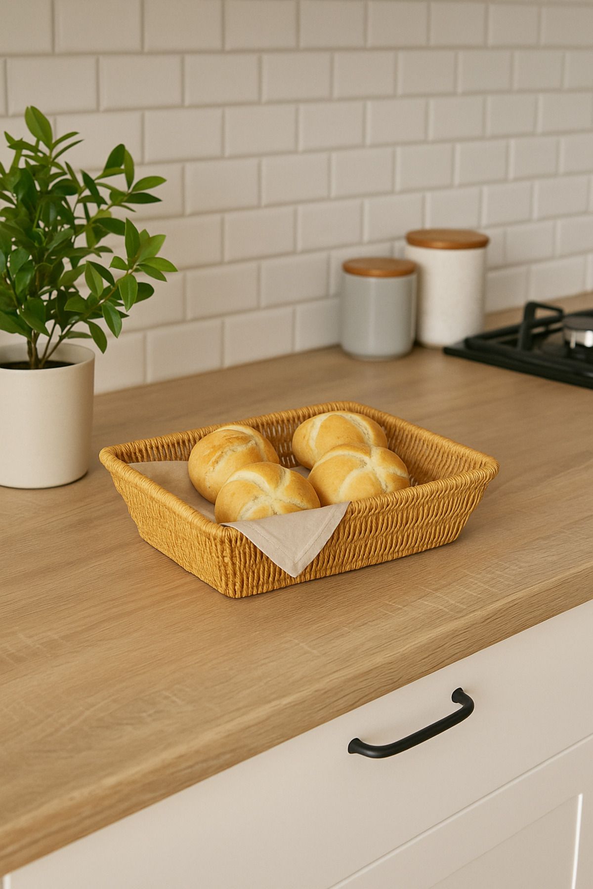 Fhilli-Rectangular Woven Wicker Bread & Serving Basket 28 cm 4