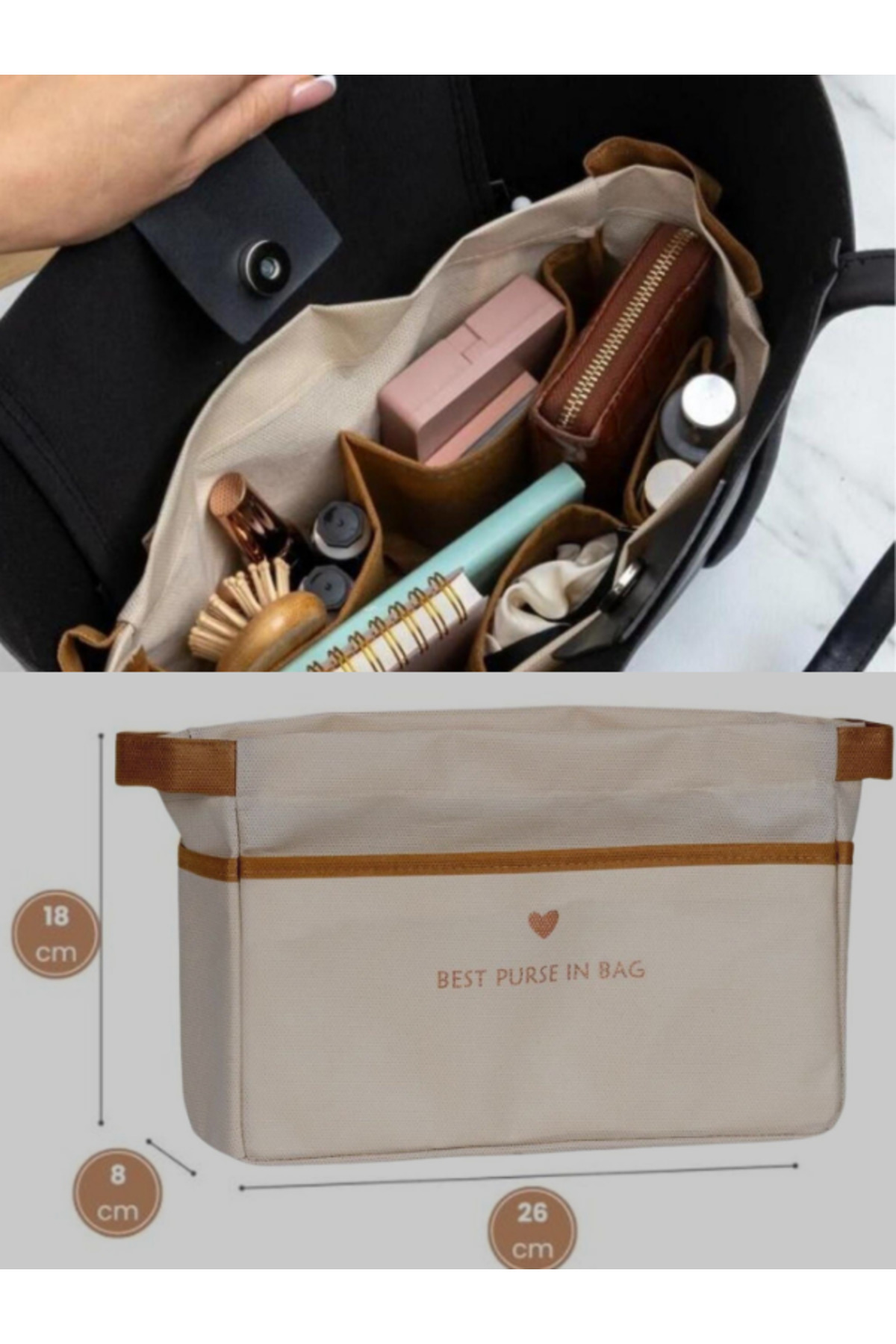 Shoes Comfort 9 Bölmeli Taşınabilir Kadın Çanta İçi Organizer, Kullanışlı ve Şık Düzenleyici