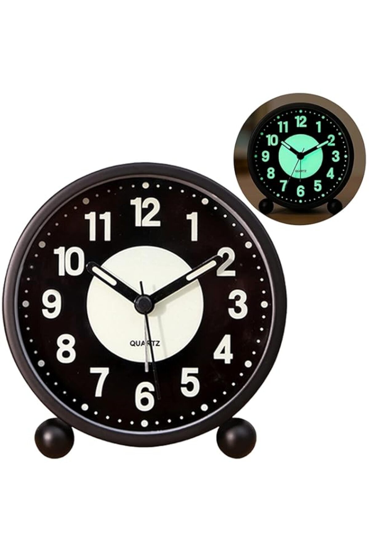 Generic-KASTWAVE Alarm Clock, Luminous 4'' Round Silent Analog Table Clock Non-Ticking, Battery Operated wi 1