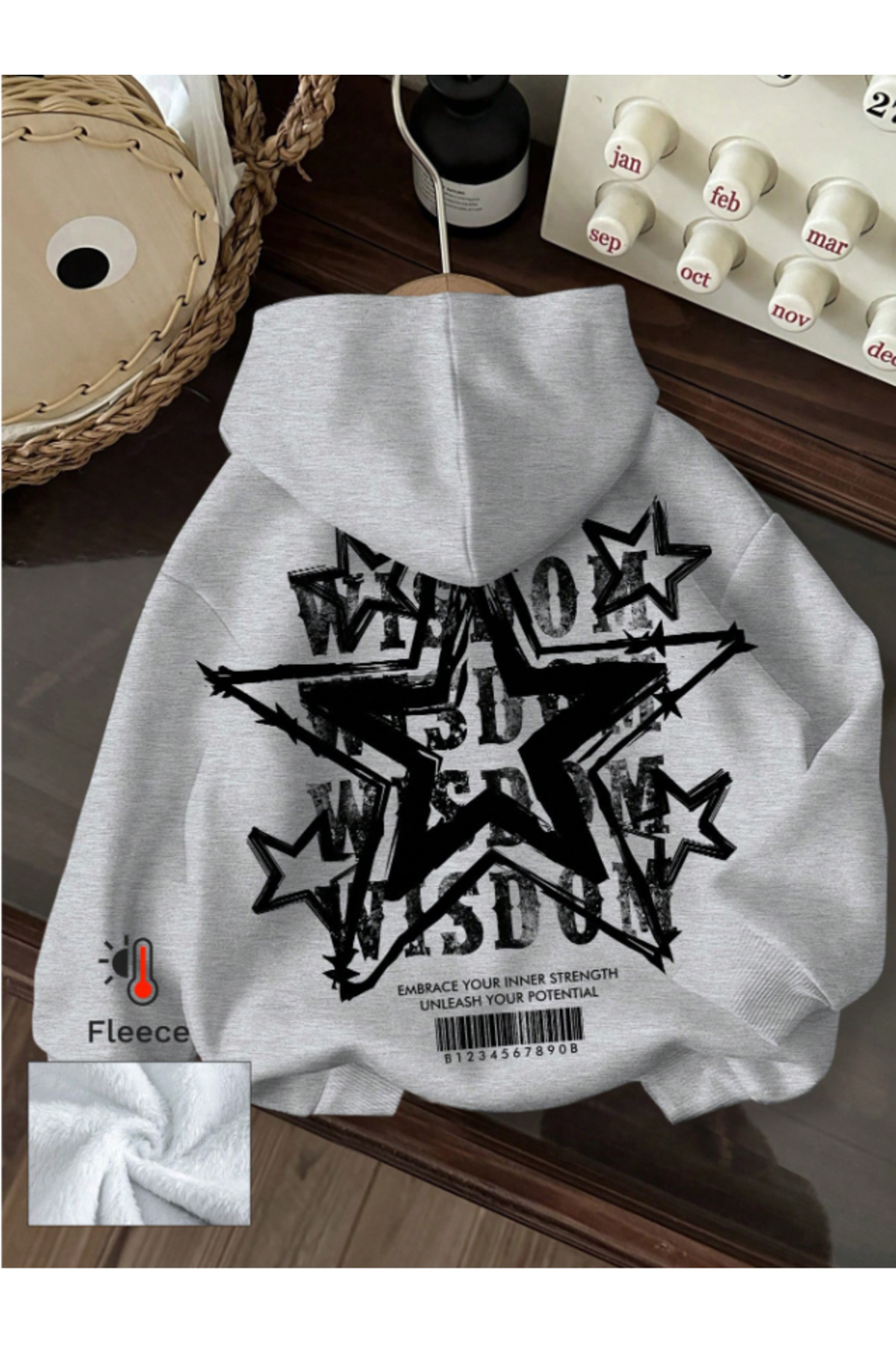 Framgan  Unisex Kadın/Erkek Y2k Yıldız Baskılı Kapüşonlu Pamuklu Sweatshirt Hoodie - Görsel 2