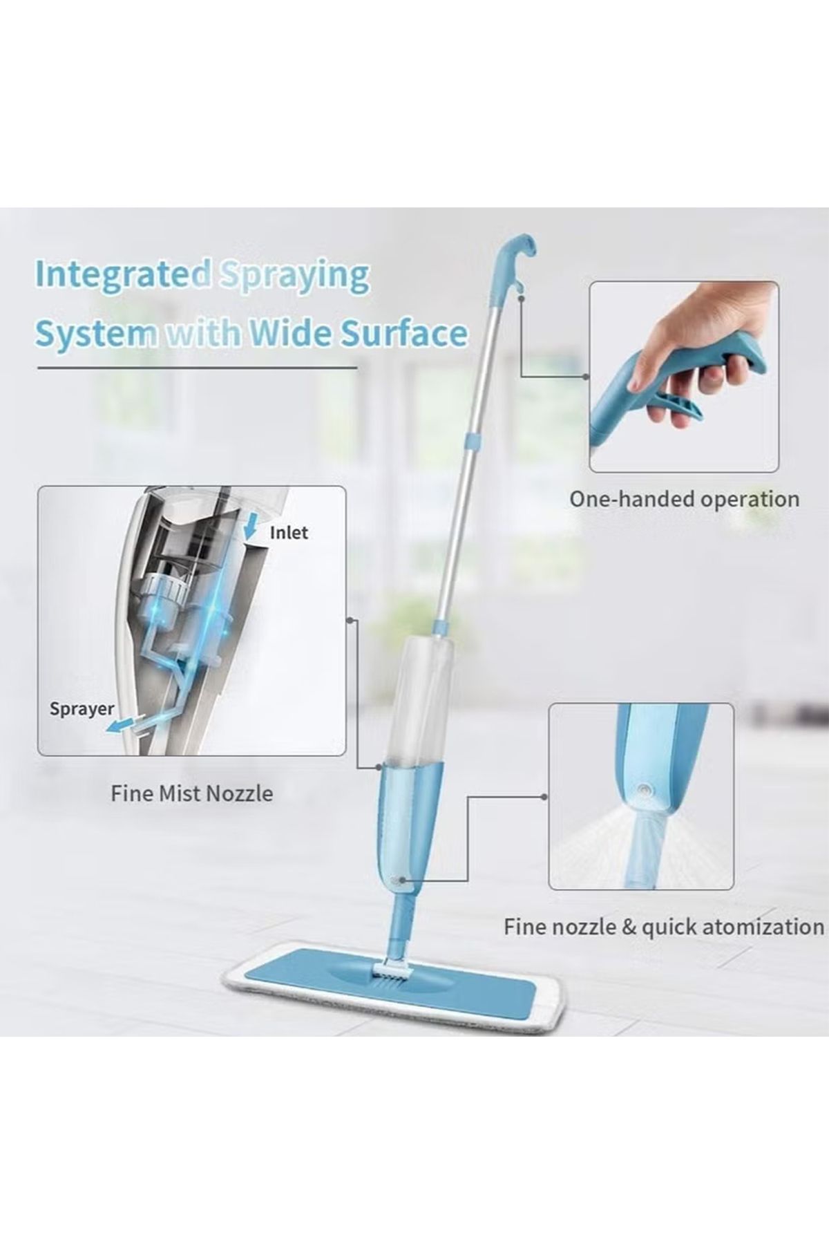 ZOLELE-Premium Water Spray Mop With 3 Reusable Pads Sprayer 360 Degree Rotating Handheld Washable 2