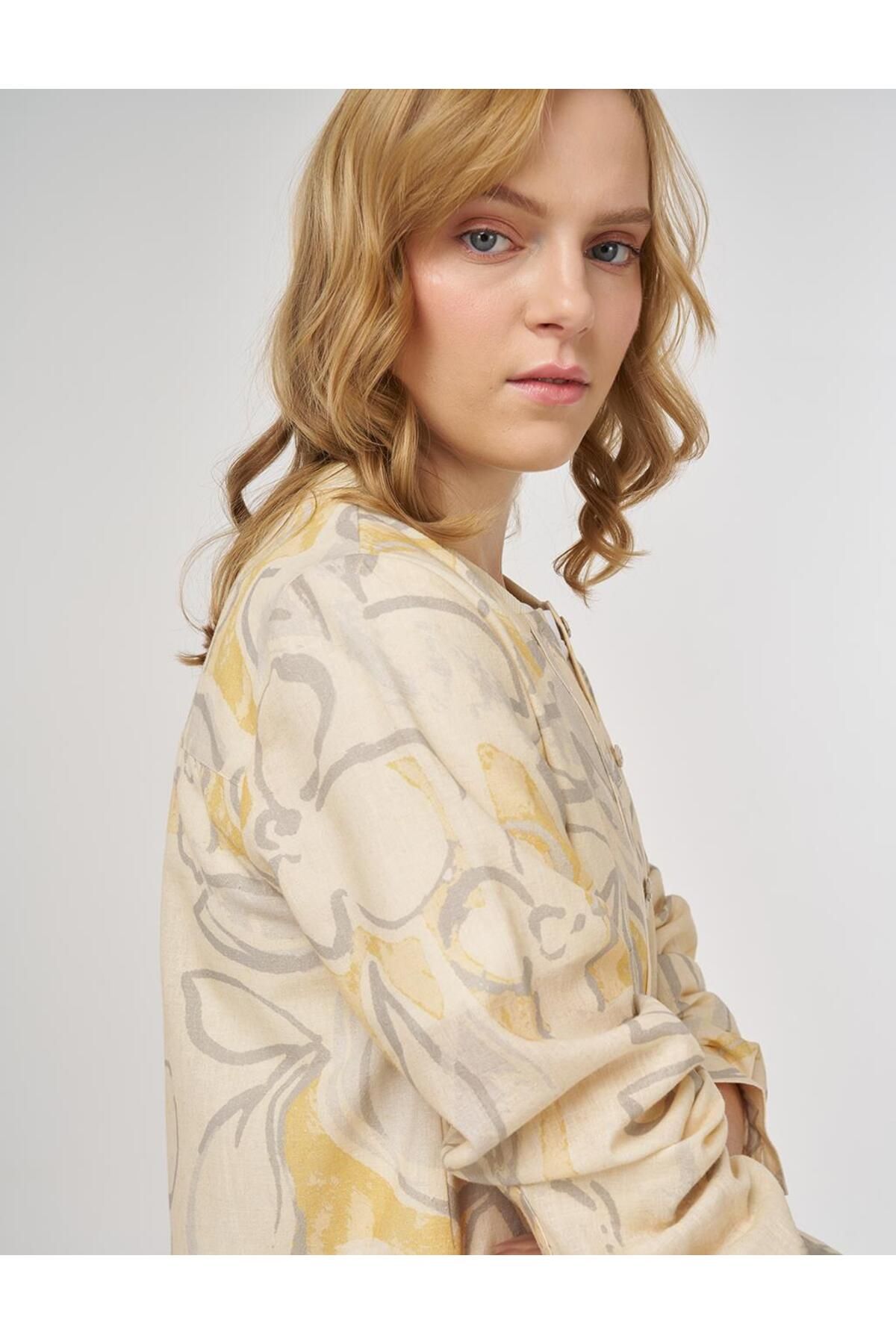 Kayra-Abstract Pattern Cotton Linen Tunic Cream 7