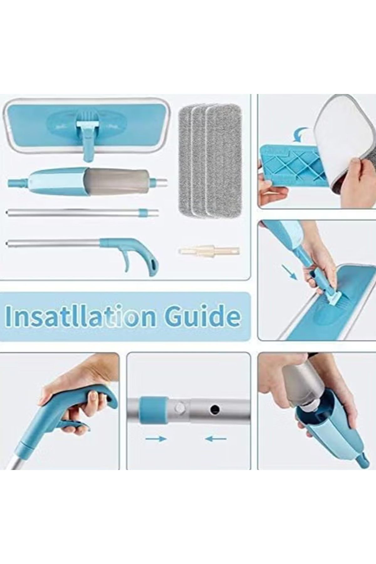 ZOLELE-Premium Water Spray Mop With 3 Reusable Pads Sprayer 360 Degree Rotating Handheld Washable 3
