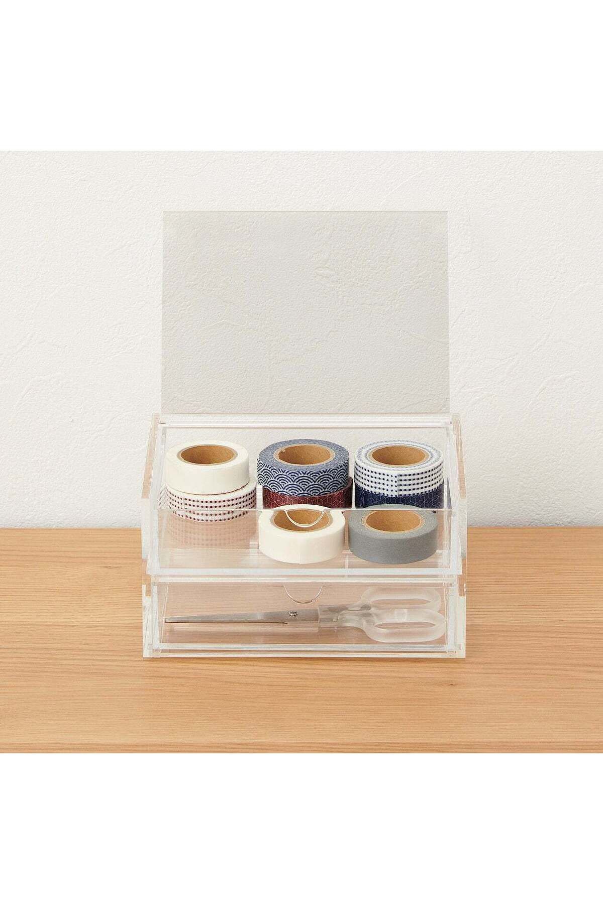 Muji-Stackable Acrylic Storage Case with 2 Layered Lid Drawer, Clear, 175 x 130 x 95 mm 6