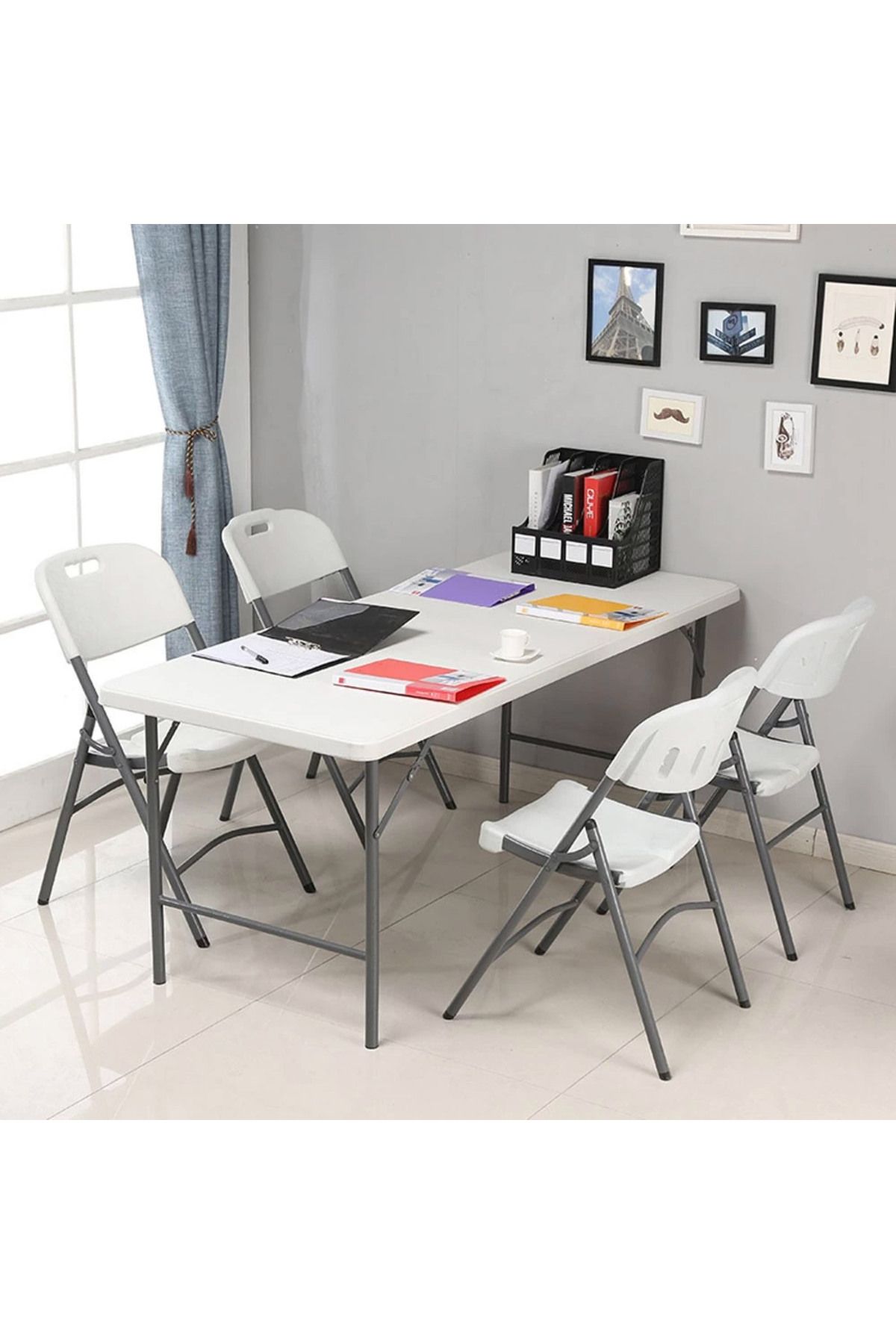 SERSIMO-Multifunctional folding rectangular table, 120x75x60cm, white 7