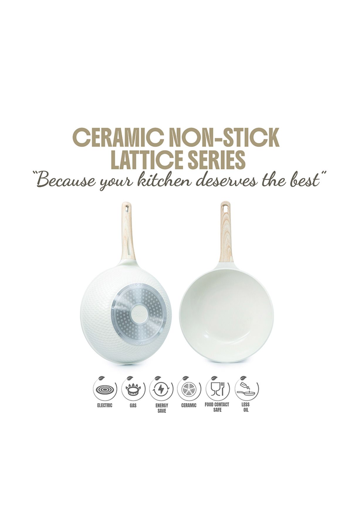 VAV GET-Ceramic Non-Stick Lattice Series 28 CM Wok With Lid – Induction Compatible. 3