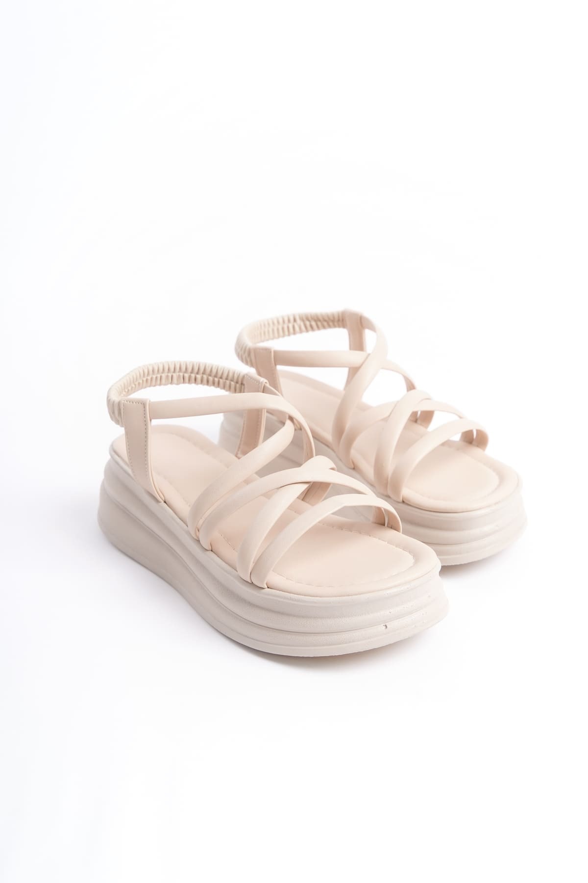 Joy Ayakkabı-Bella Elastic Strip Detailed Orthopedic Sole Women's Sandals Ckt - Cream 4