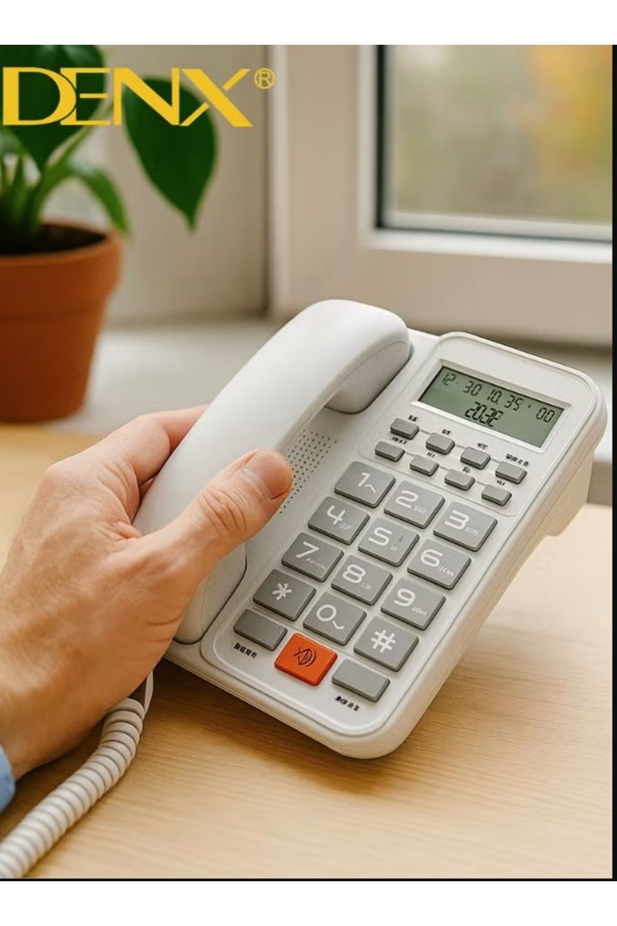 Denx-هاتف أرضي سلكي DX3611 بشاشة مضيئة و16 نغمة رنين، 3 منبهات، تصميم عملي بأزرار كبيرة 3