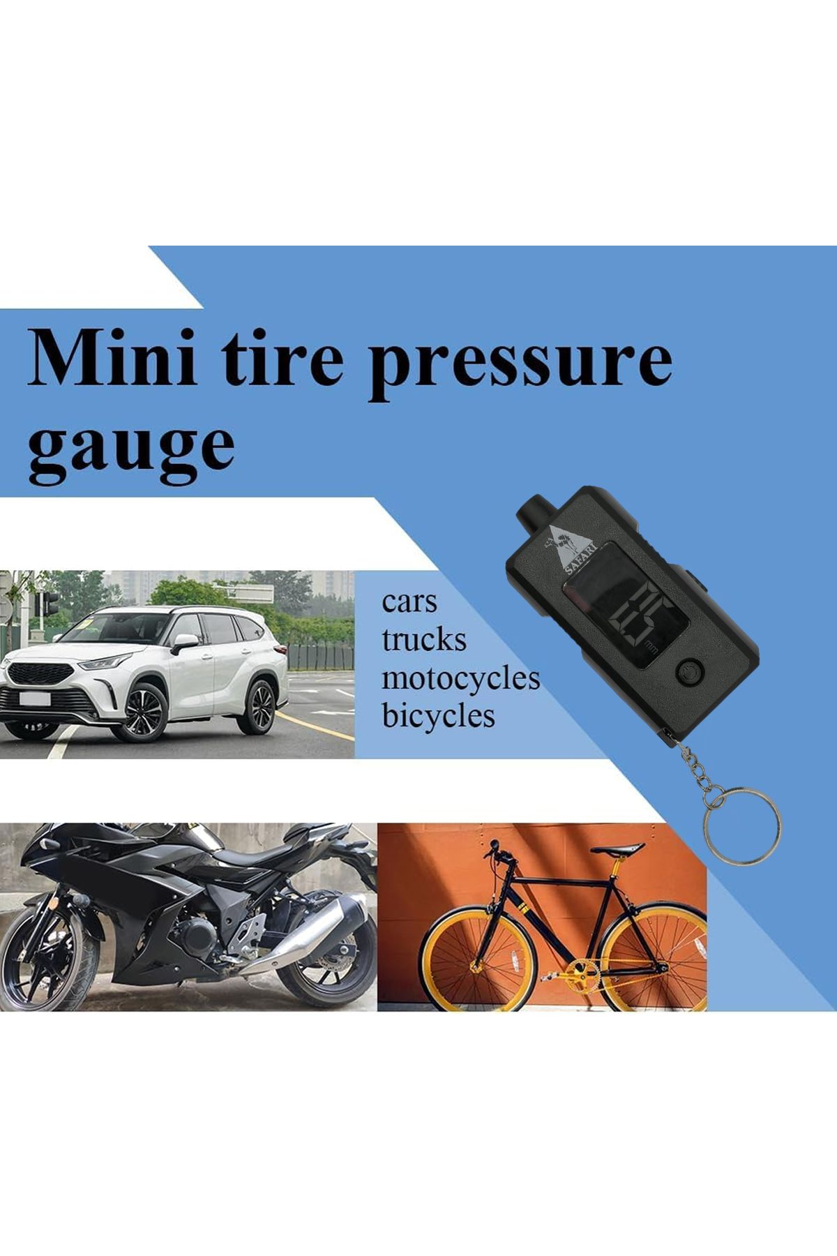 Safari-TG-53 Digital Tire Pressure Gauge with LCD Display and Key Ring – Compact Car Tool 6
