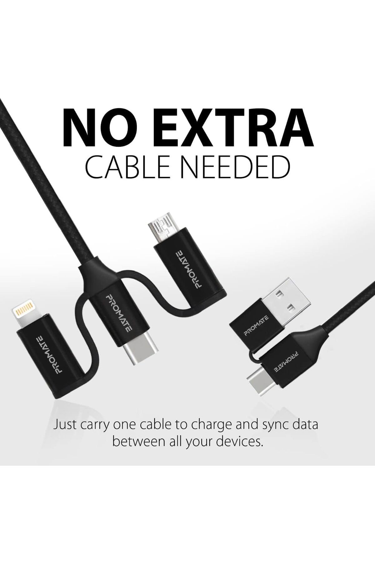Promate-6-In-1 Multi Charging Cable, Lightning, USB-C, Micro USB to USB-A and USB-C,PentaPower-Black 3