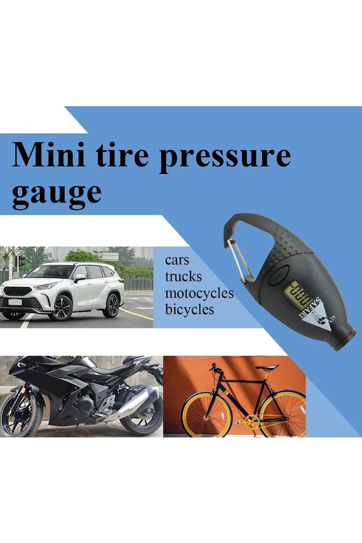 Safari-TG-52 Digital Tire Pressure Gauge with LCD Display and Hook for Cars, Bikes, and More 6