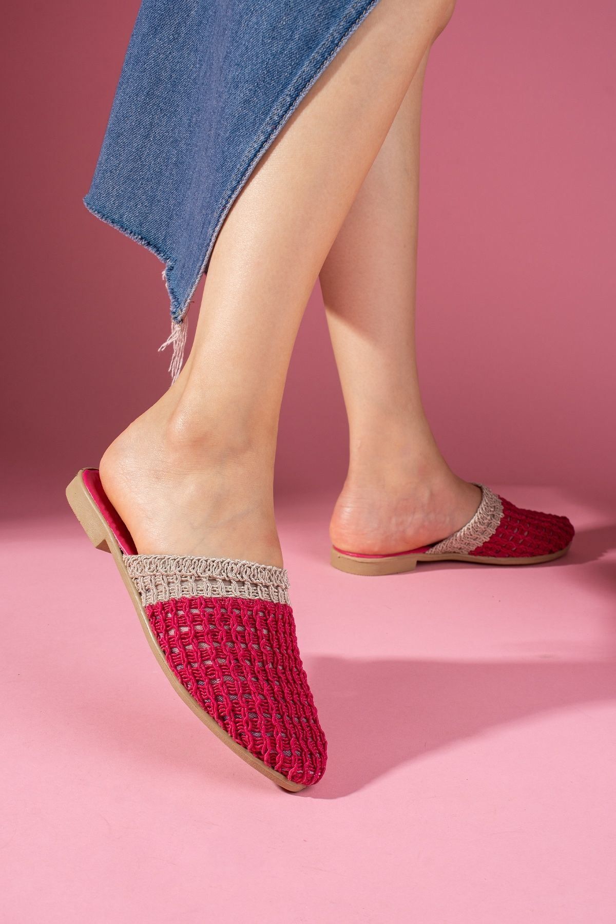 FUGA MODA-Kaiser Fuchsia Mink Two Color Closed Front Knitted Knitwear Slippers 4
