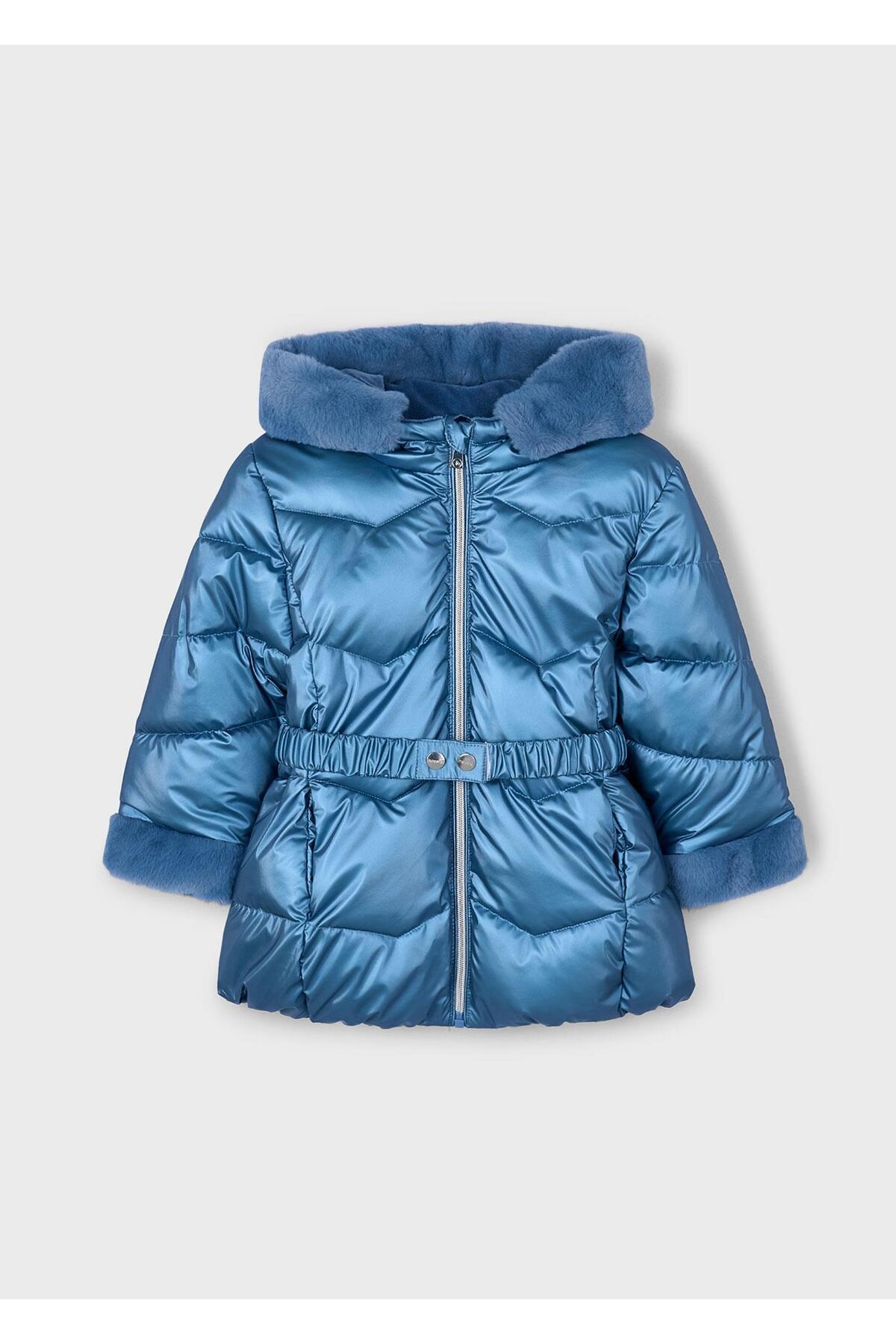 مایورال کاپشن پفی براق دخترانه، آبی، کمربنددار