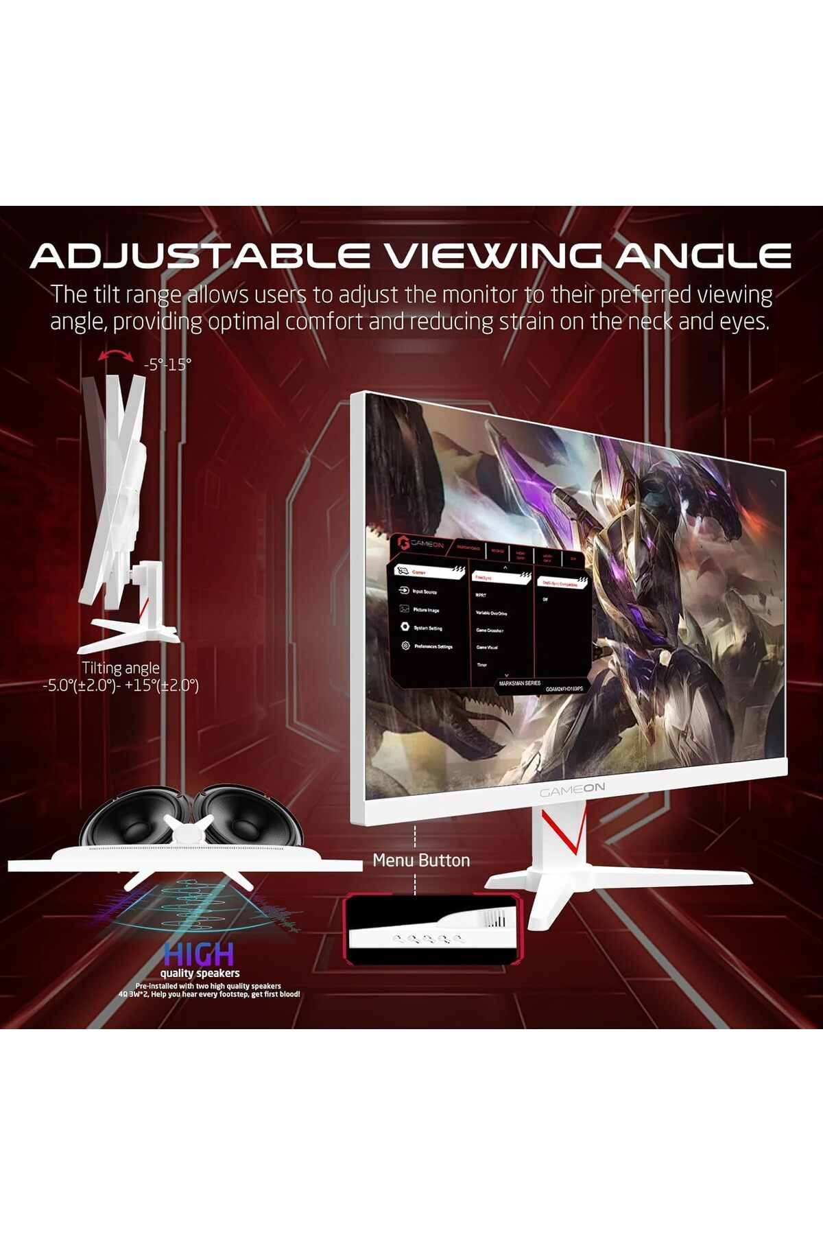 GAMEON-GOAM24FHD180IPS 24” Fast IPS Gaming Monitor, FHD, 180Hz, 0.5ms, FreeSync G-Sync, HDMI 2.1 & DP 1.4 4