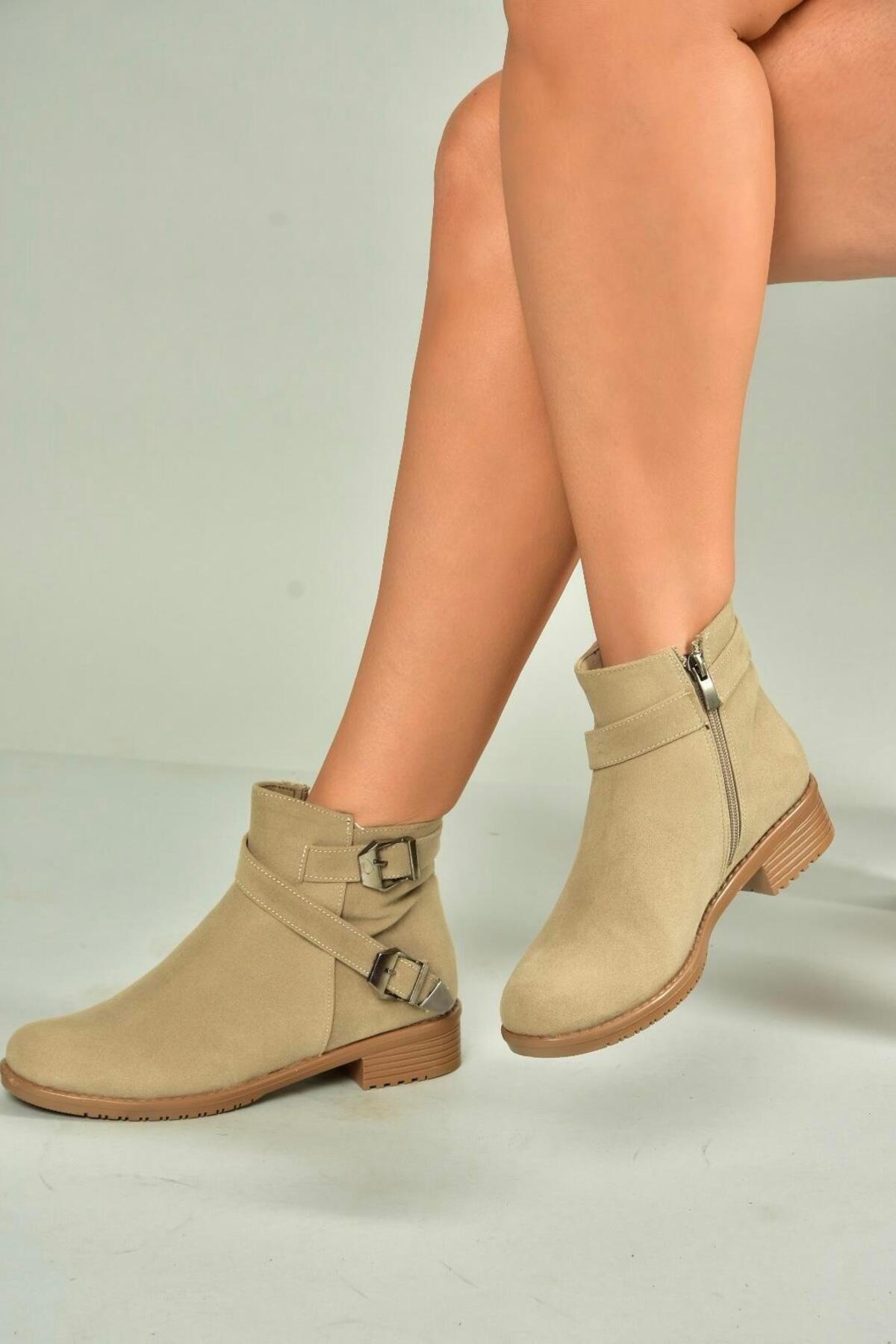 Fox Shoes-A726193402 Γυναικείες Μπότες Μπεζ σουέντ 3