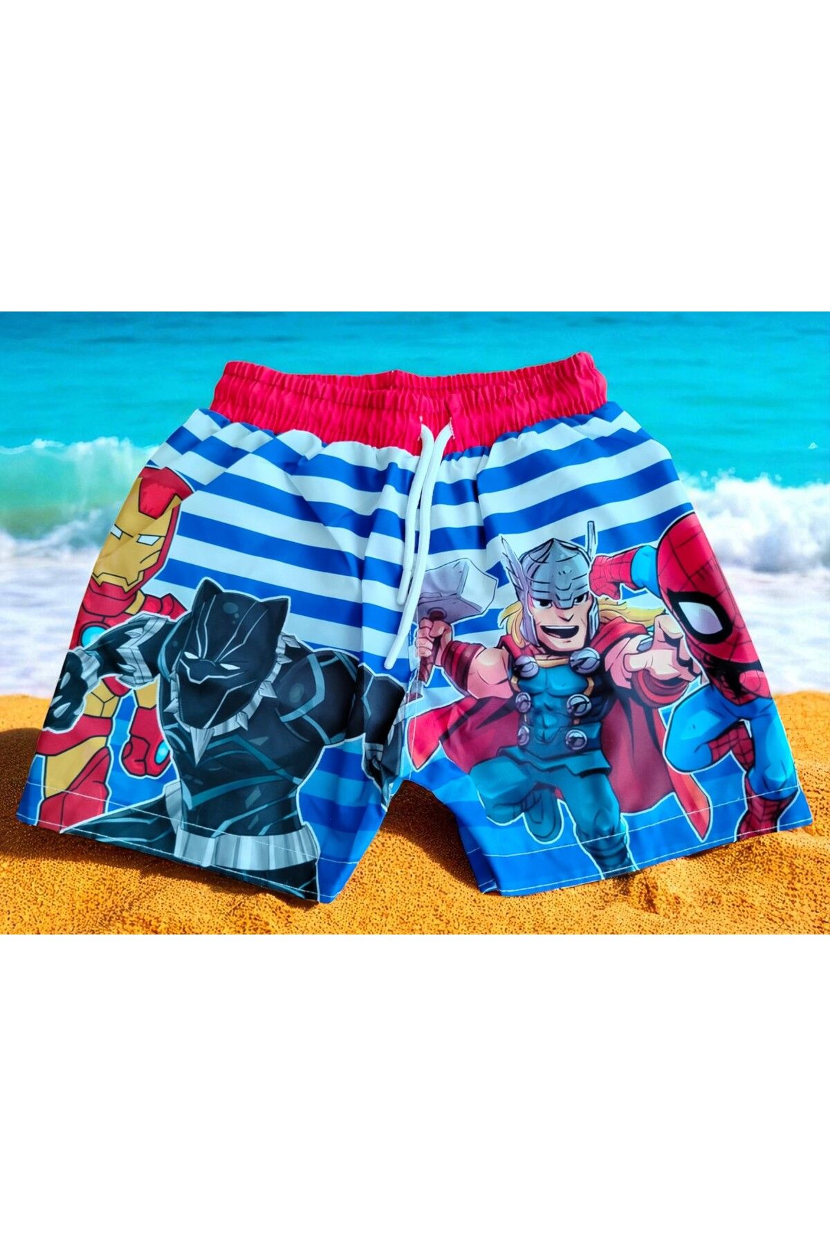 MİLAYS LİFE HOME COLLECTİON-Boy's Character Printed Lace-Up Sea and Pool Shorts with Netting Inside 1