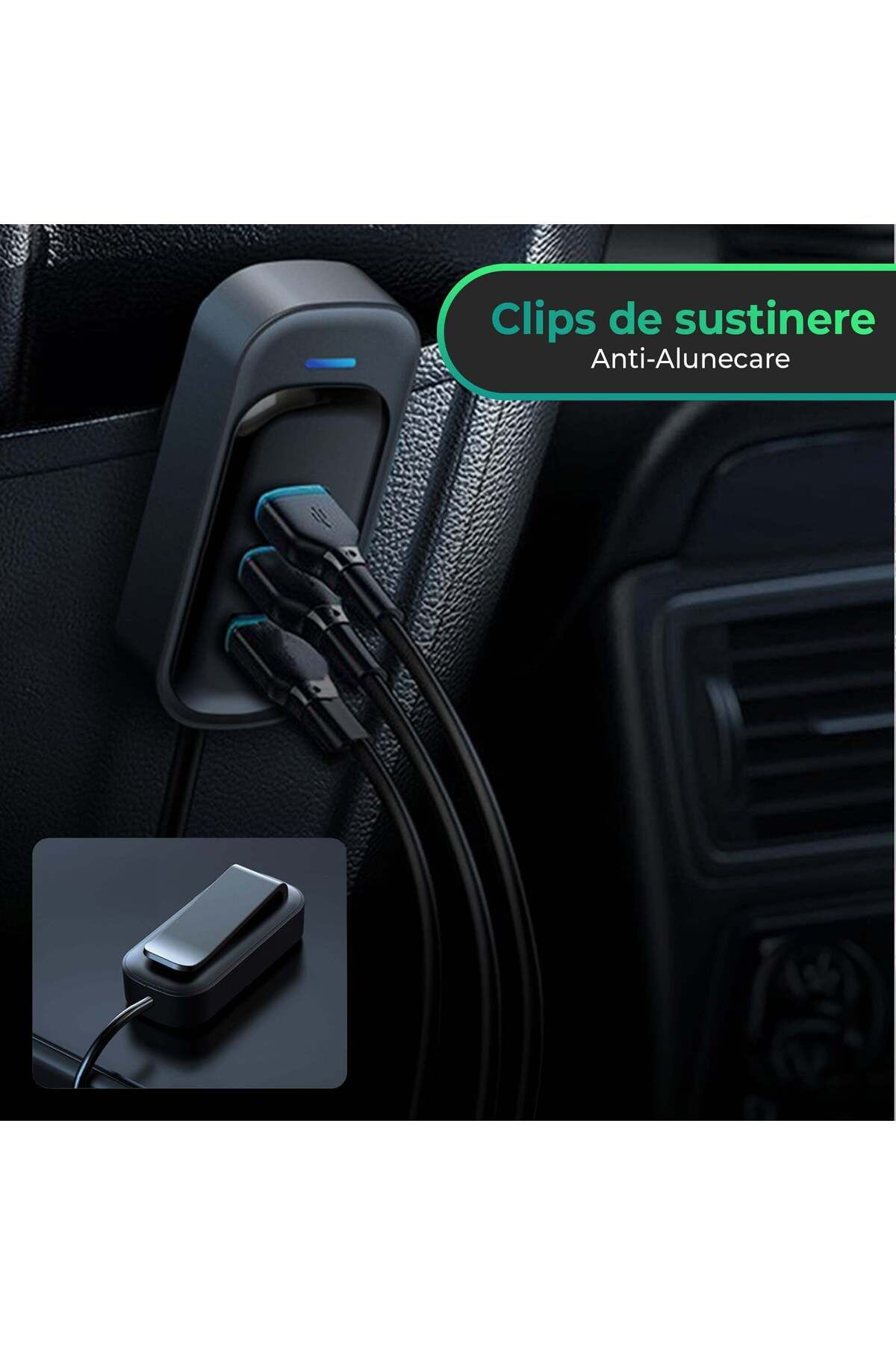 Timebox-Încărcător auto 66W, încărcare super rapidă, 6 în 1, USB-C, USB, lumini LED, universal, negru 5